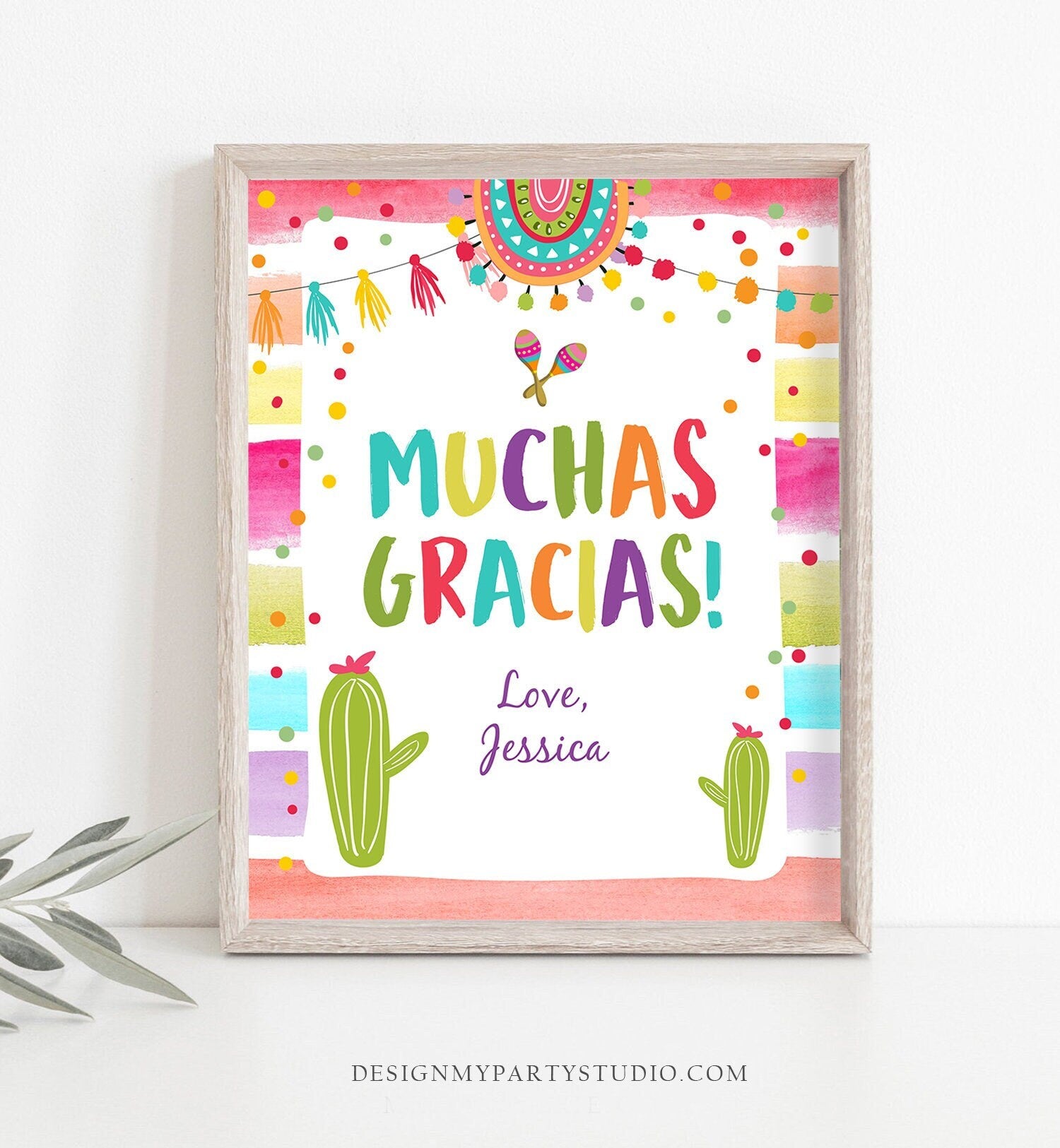 Editable Muchas Gracias Fiesta Thank You Sign Birthday Shower Girl Boy Cactus Mexican Label Floral Digital Download Template Printable 0134