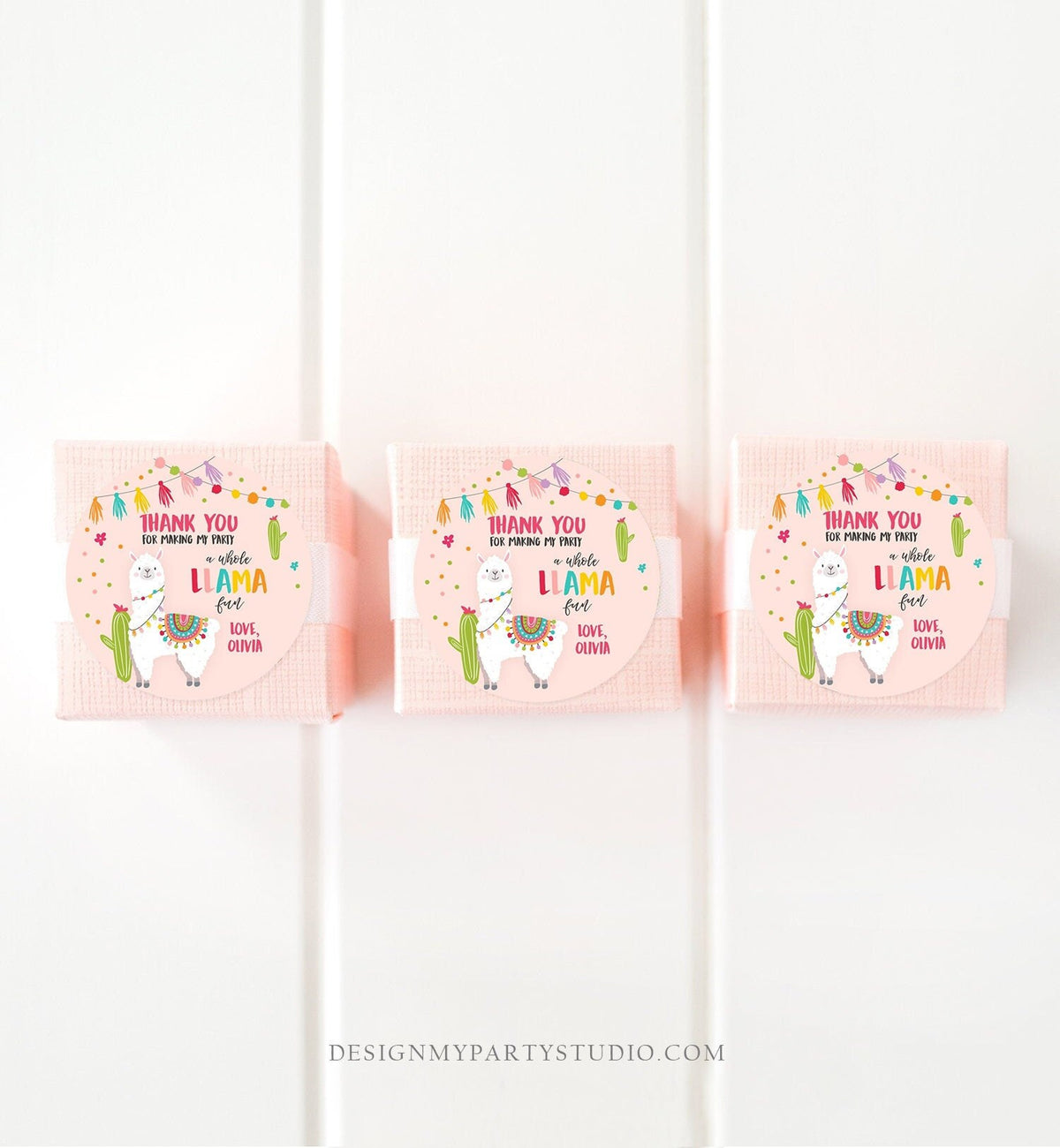Editable Llama Thank You Favor Tag Baby Shower Sticker Fiesta Cactus Alpaca Mexican Llama Birthday Girl Pink Digital Template Printable 0079