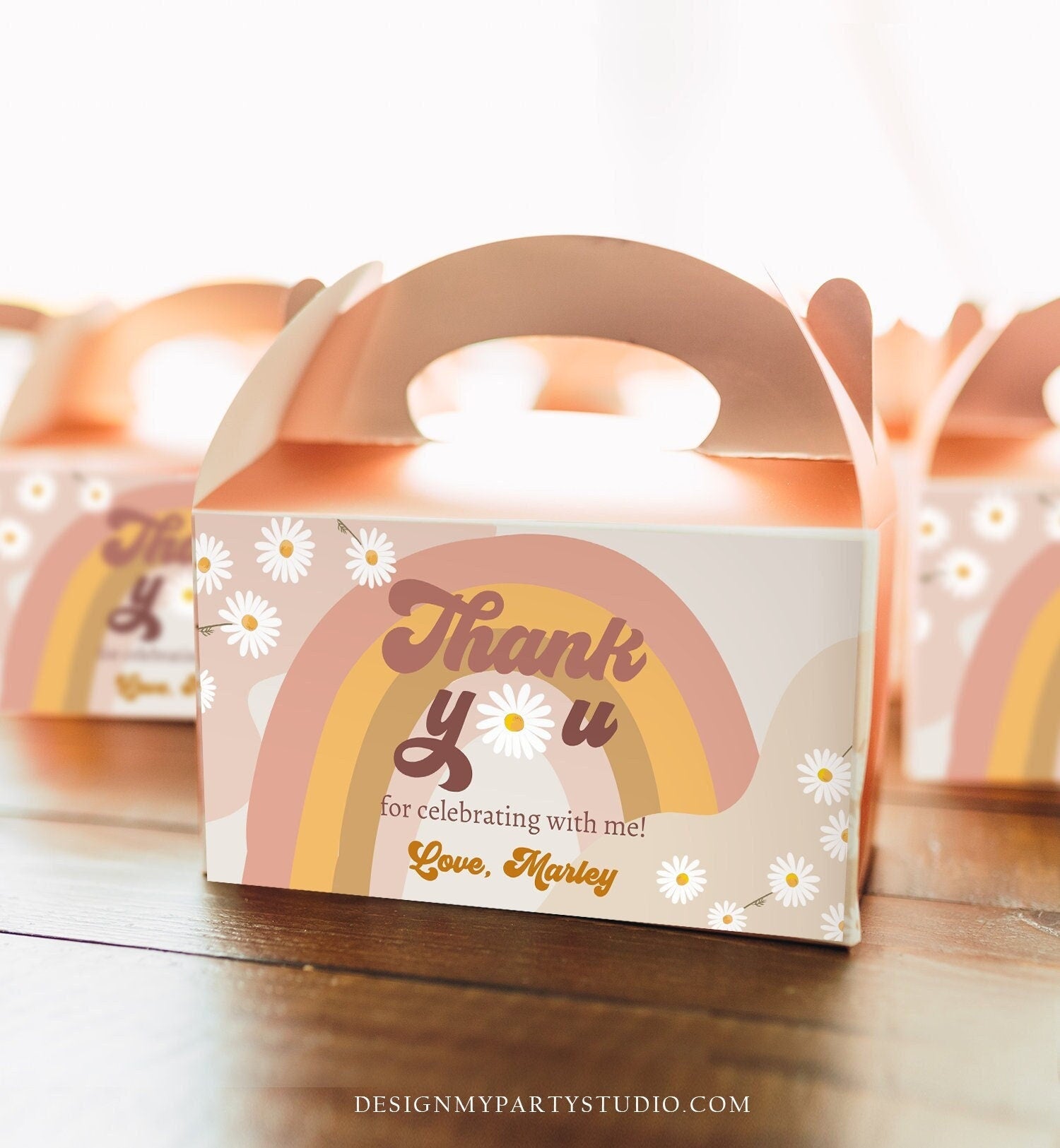 Editable Groovy Birthday Party Gable Box Favor Label Hippie 70's Gift Box Boho Rainbow Daisy Two Groovy Digital Download Printable 0428
