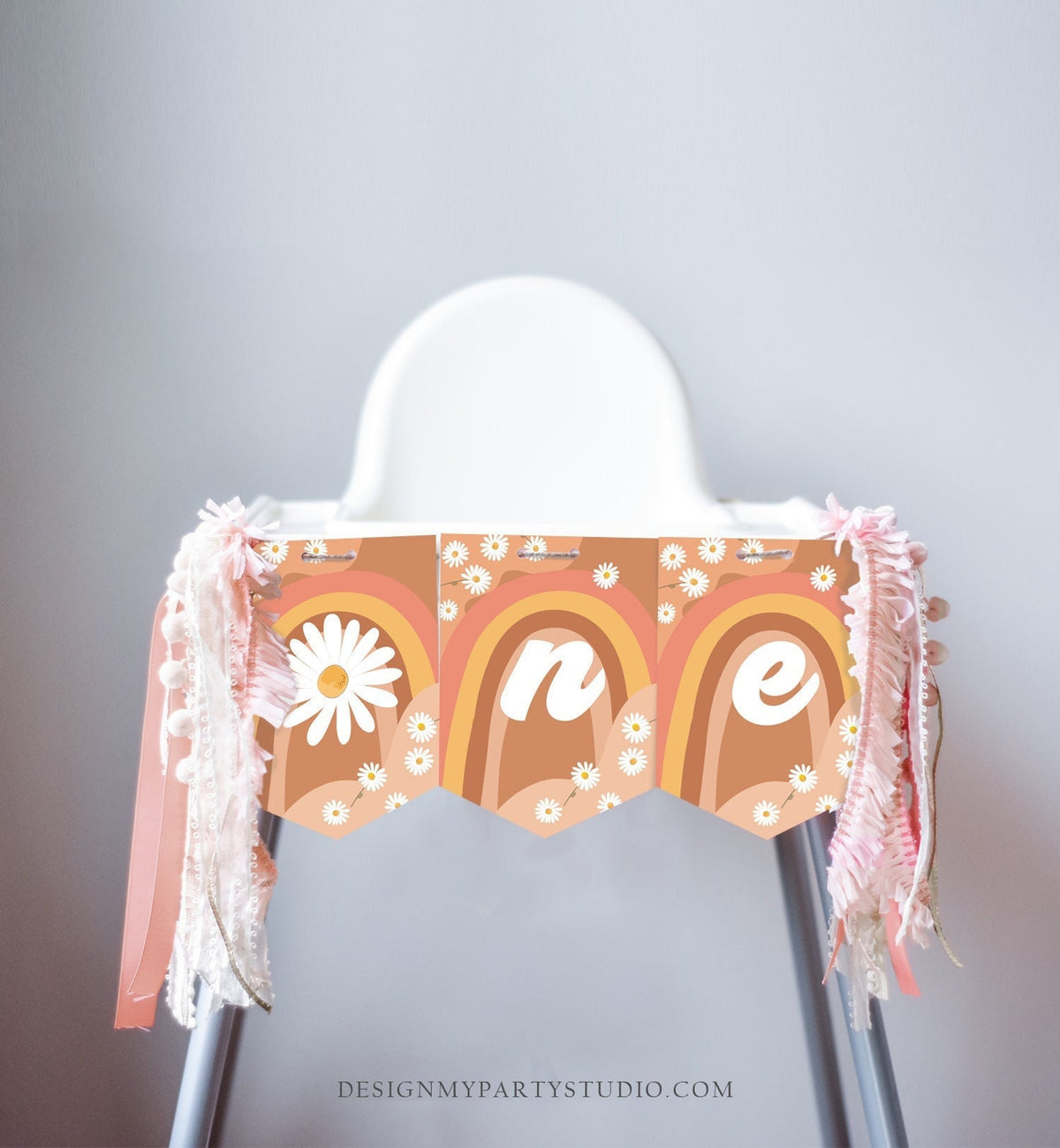 Retro Daisy High Chair Banner Groovy One Birthday Party 1st First Birthday Festival Hippie 70s ONE Floral Boho Decor Digital Printable 0428