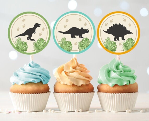 Dinosaur Cupcake Toppers Favor Tags Birthday Party Decoration Dino Party Dino Birthday Boy Prehistoric Digital Download Printable 0043