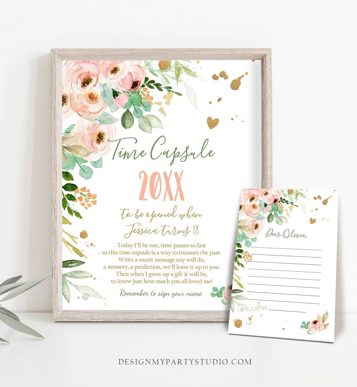 Editable Floral Time Capsule First Birthday Party Girl 1st Birthday Pink Wild One Miss Onederful Boho Digital Template Printable 0147