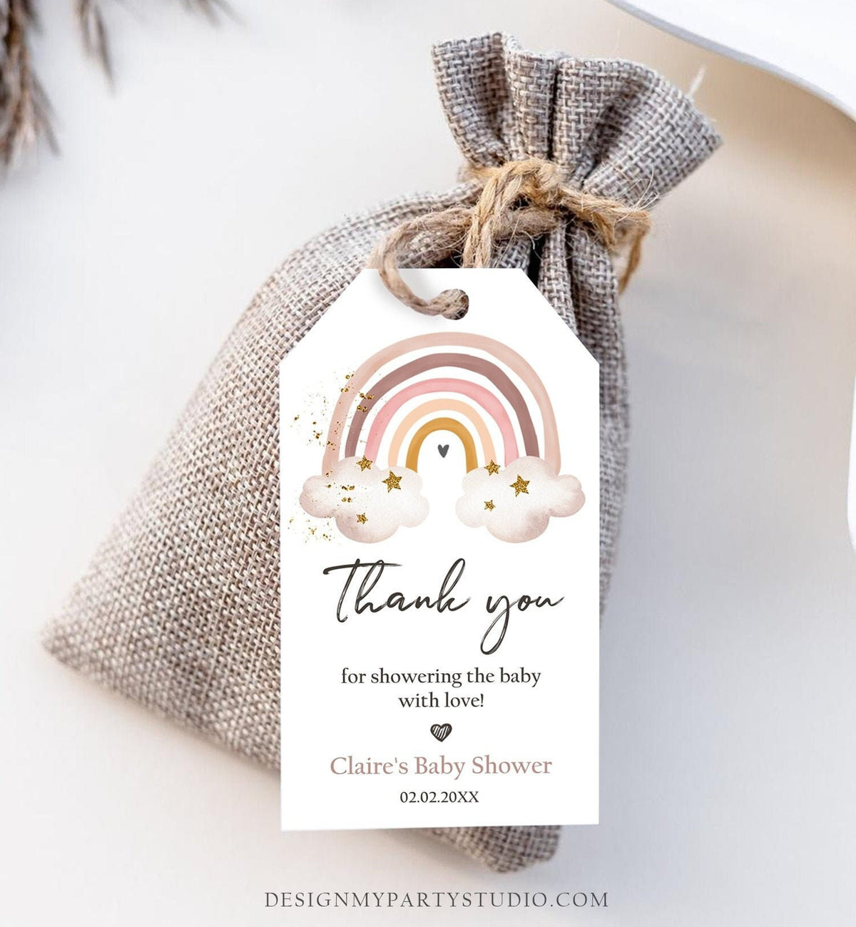 Editable Rainbow Favor Tags Rainbow Baby Shower Thank you tags Boho Rainbow Tags Bohemian Neutral Modern Digital Template Printable 0387