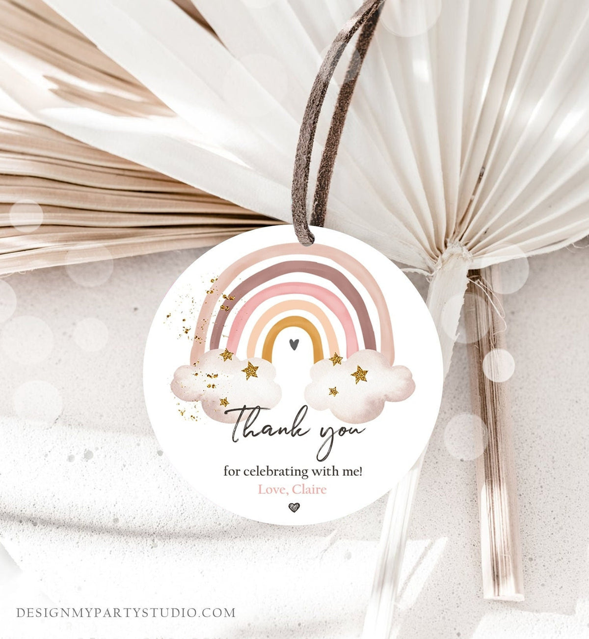 Editable Rainbow Favor Tags Rainbow Birthday Party Thank you tags Boho Rainbow Tags Bohemian Neutral Modern Digital Template Printable 0387