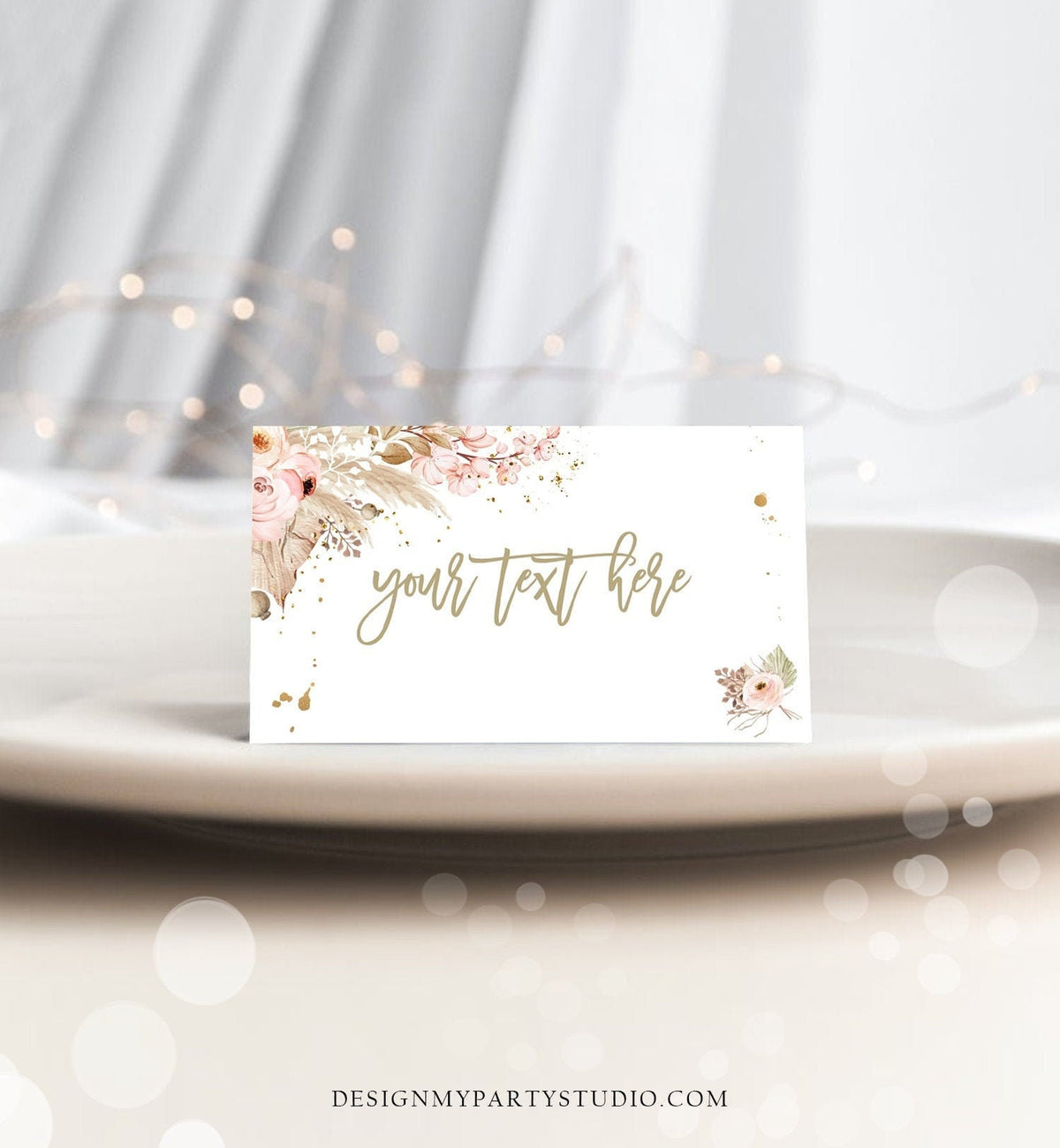 Editable Pampas Grass Food Labels Boho Baby Shower Birthday Party Place Card Food Tents Bohemian Desert Digital Template Printable 0395