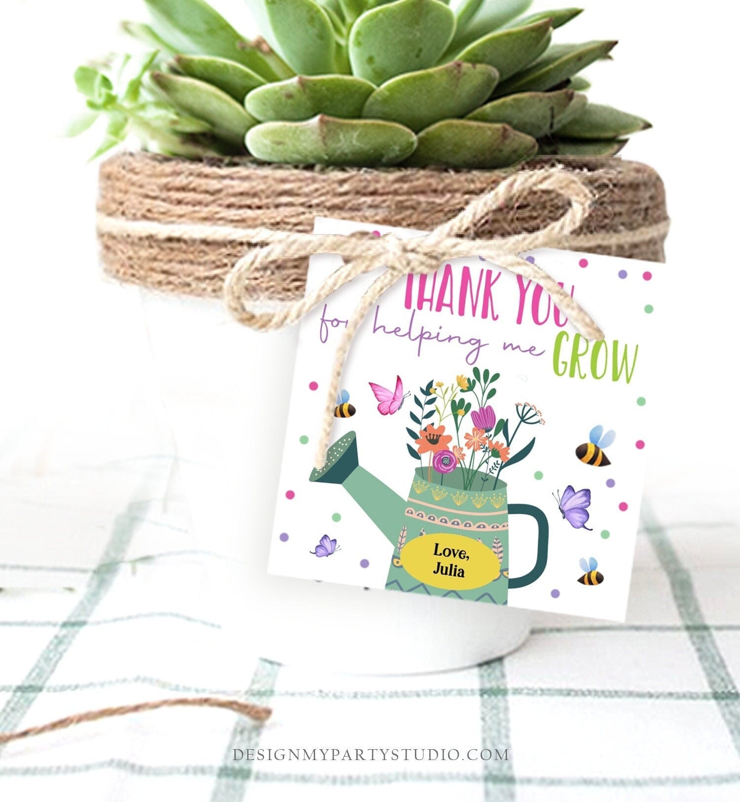 Editable Teacher Appreciation Tags Thank You for Helping me Grow Succulent Thank You Cactus Plant Tag Digital Template Printable 0464