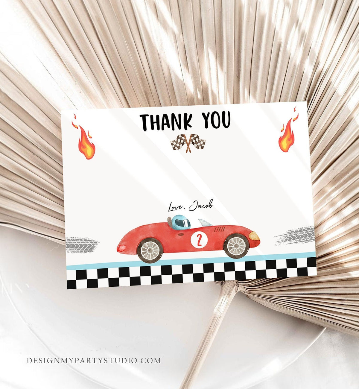 Editable Race Car Thank You Card Two Fast Birthday Boy Red Racing Car Note Birthday Fast One Digital Download Template Printable 0424