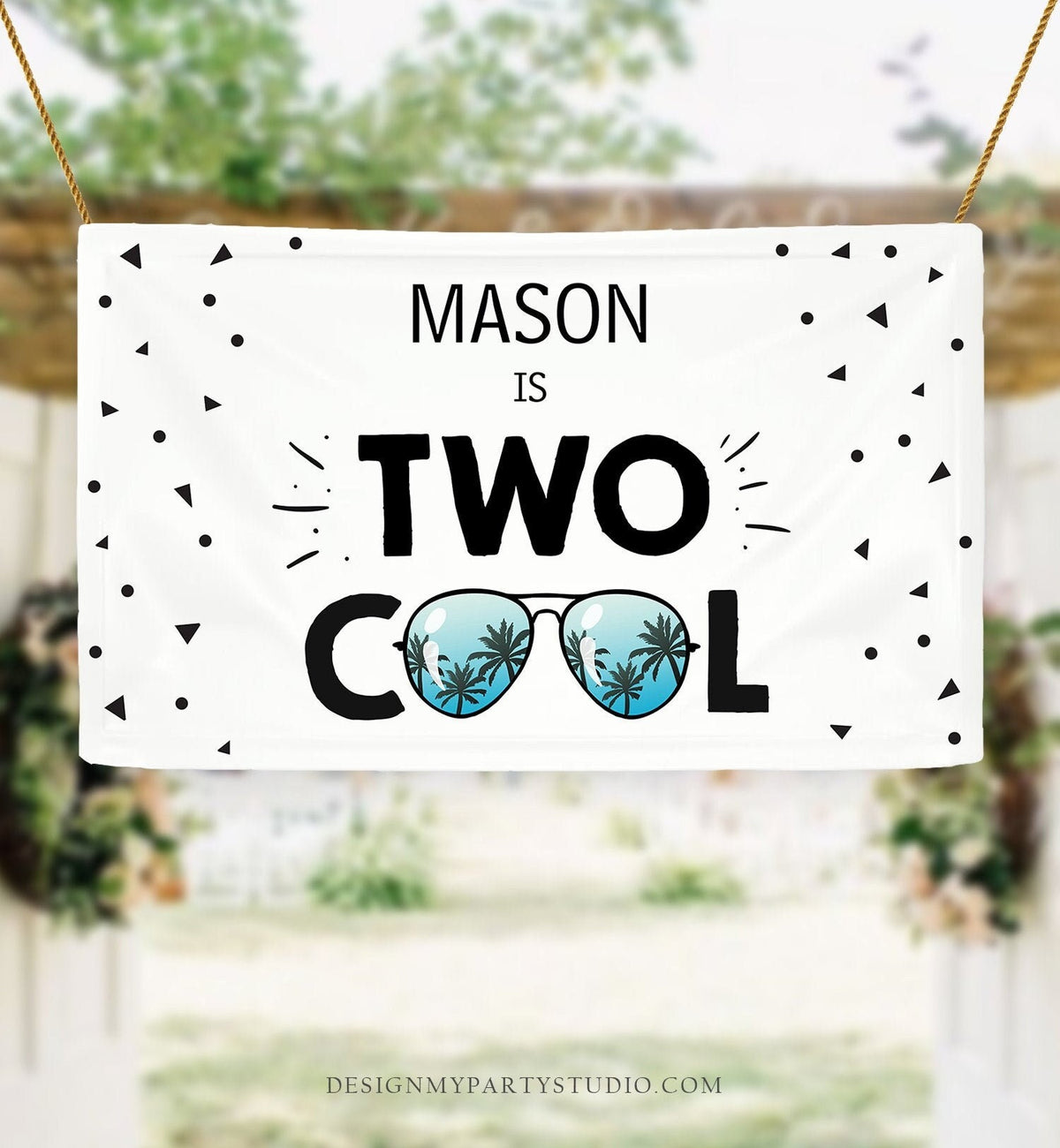 Editable Two Cool Backdrop Banner Boy Second Birthday Party Sunglasses Pilot Two Legit to Quit Digital Download Template Printable 0136