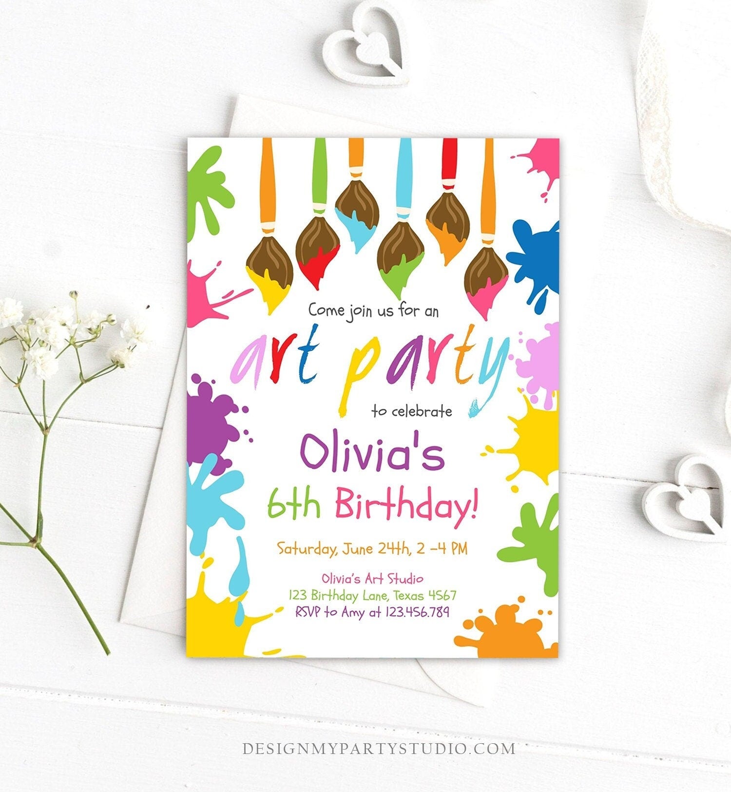 Editable Art Party Birthday Invitation Let&#39;s Paint Painting Art Party Artist Painting Arts in Party Download Corjl Template Printable 0226
