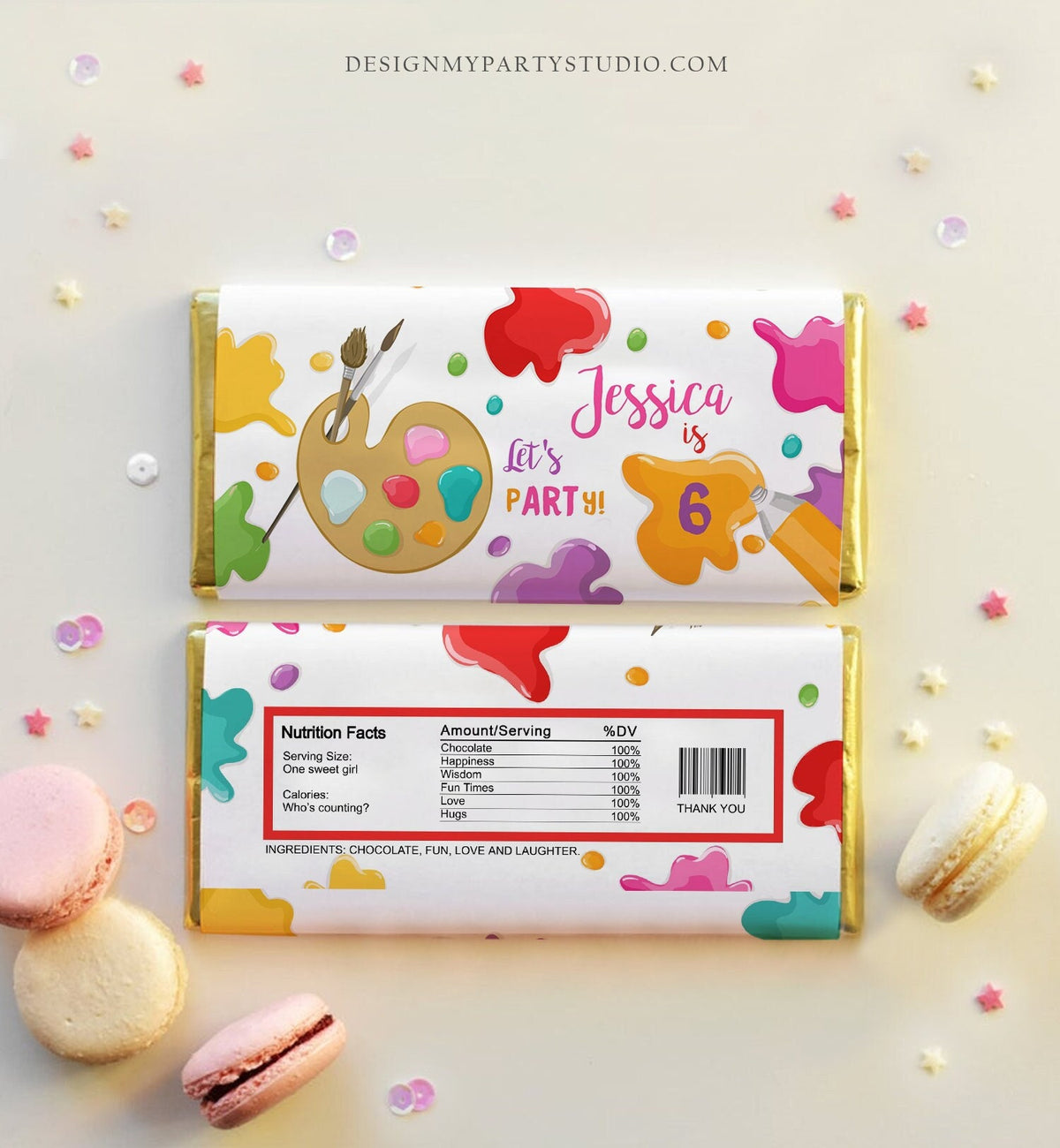 Editable Art Party Chocolate Bar Labels Candy Bar Wrapper Paint Party Birthday Chocolate Wrapper Splatter Digital Template Printable 0319