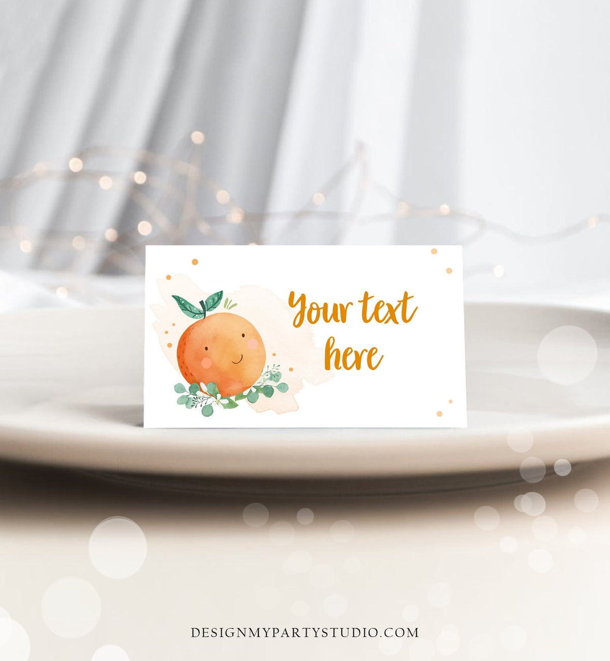 Editable Little Cutie Food Label Cutie Place Card Tent Folded Cutie Baby Shower Decor Clementine Orange Digital Template Printable 0430