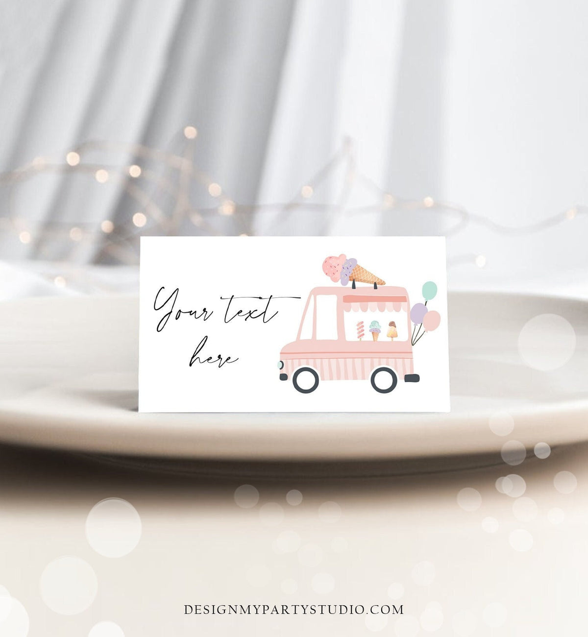 Editable Ice Cream Truck Food Label Ice Cream Birthday Food Tent Card Girl Pink The Scoop Buffet Digital Download Template Printable 0415