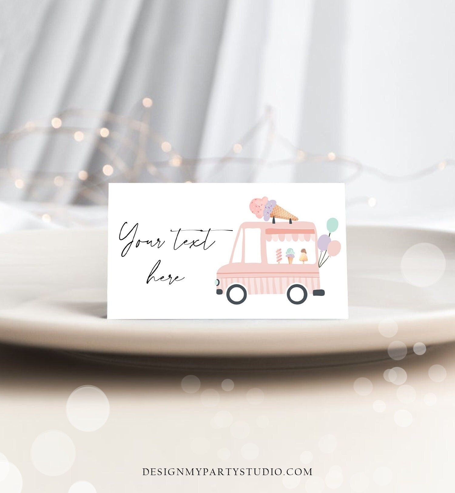 Editable Ice Cream Truck Food Label Ice Cream Birthday Food Tent Card Girl Pink The Scoop Buffet Digital Download Template Printable 0415
