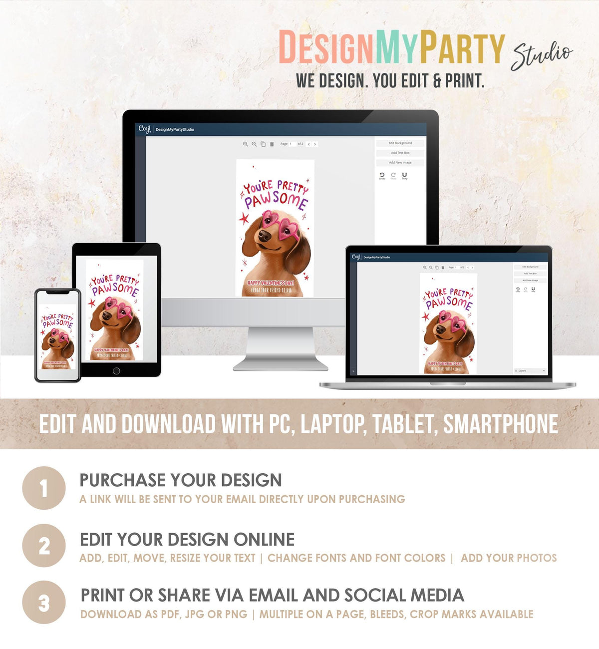 Editable Valentine&#39;s Day Tag You&#39;re Pretty Pawsome Dog Puppy Valentine Gift Tag Kids School Classroom Card Digital Template Printable 0370