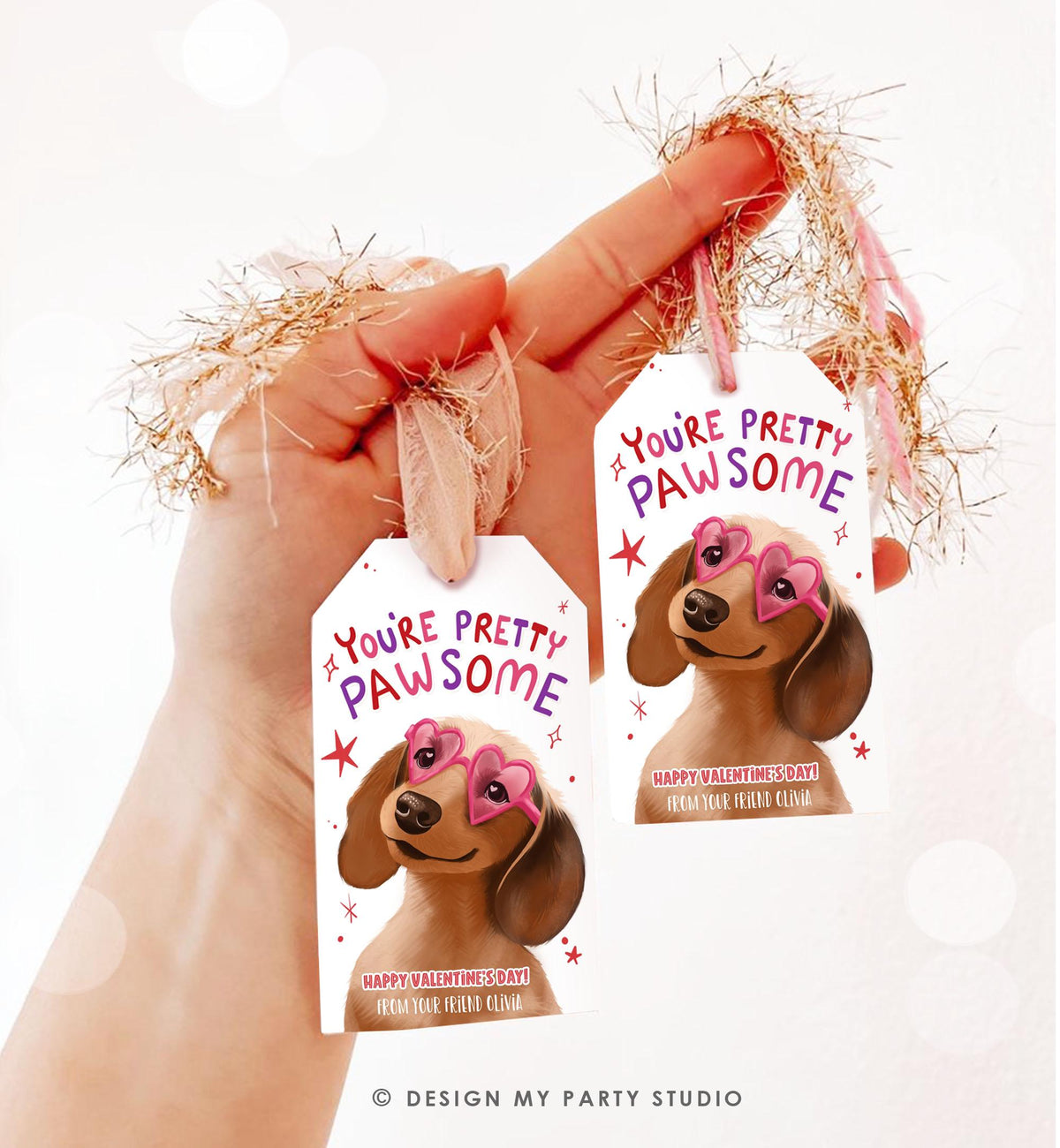 Editable Valentine&#39;s Day Tag You&#39;re Pretty Pawsome Dog Puppy Valentine Gift Tag Kids School Classroom Card Digital Template Printable 0370