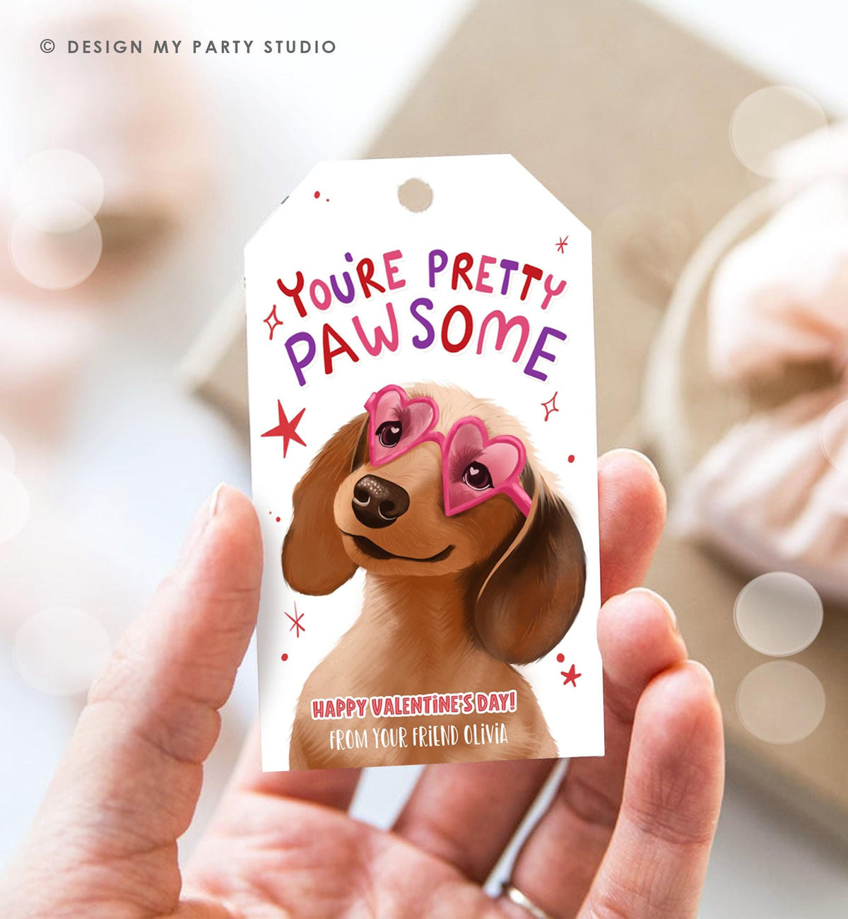 Editable Valentine&#39;s Day Tag You&#39;re Pretty Pawsome Dog Puppy Valentine Gift Tag Kids School Classroom Card Digital Template Printable 0370