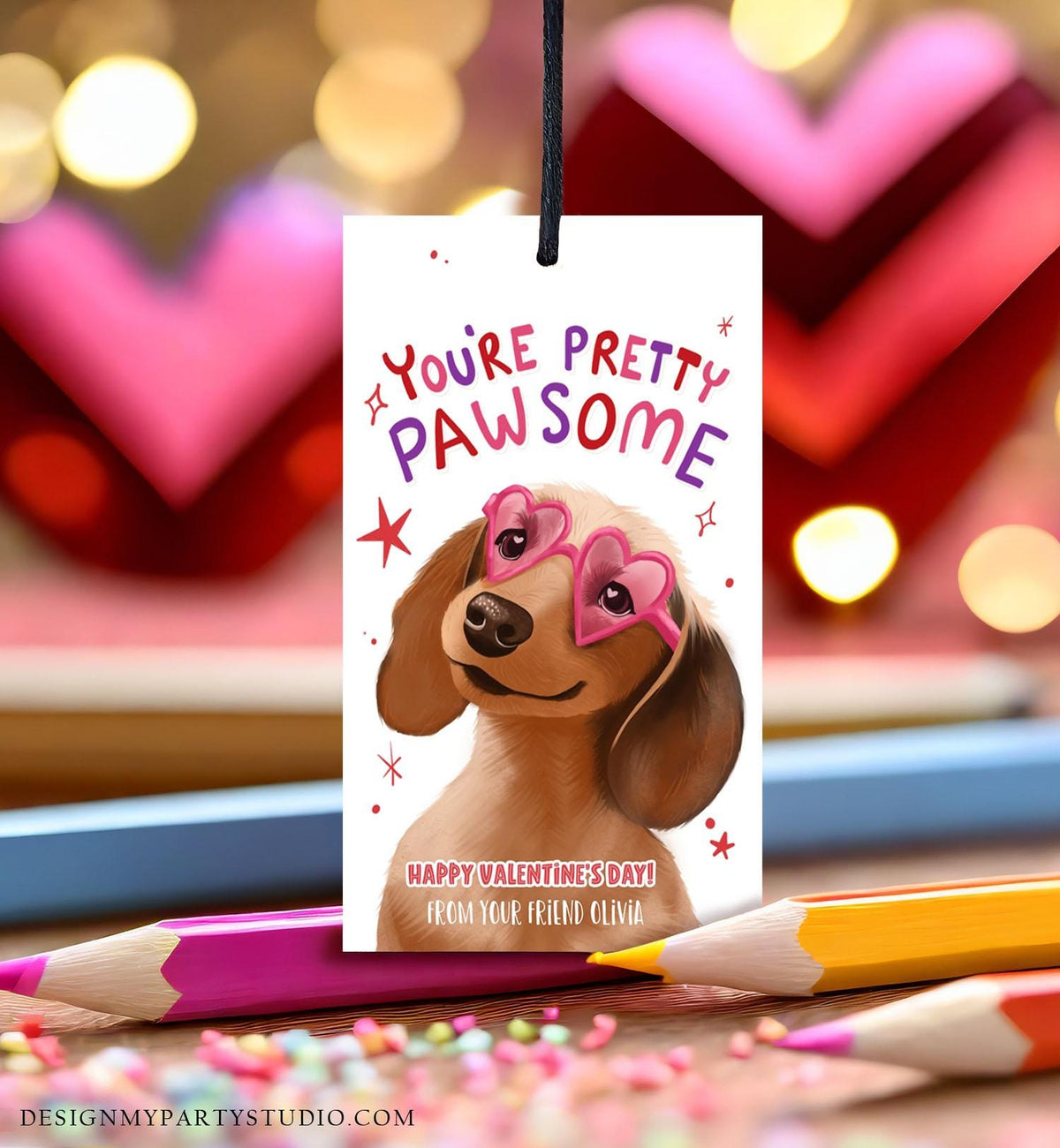 Editable Valentine&#39;s Day Tag You&#39;re Pretty Pawsome Dog Puppy Valentine Gift Tag Kids School Classroom Card Digital Template Printable 0370