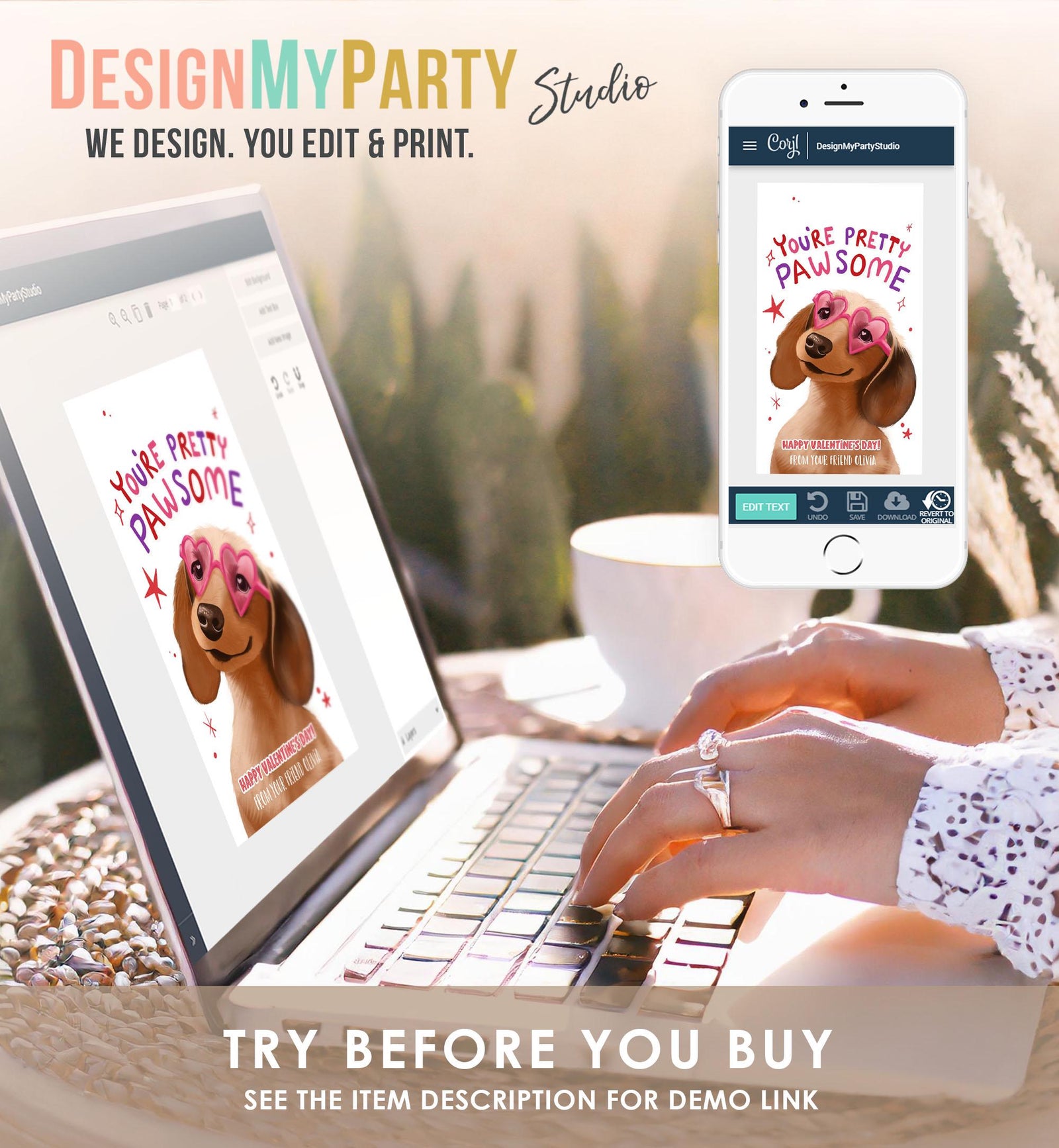 Editable Valentine's Day Tag You're Pretty Pawsome Dog Puppy Valentine Gift Tag Kids School Classroom Card Digital Template Printable 0370