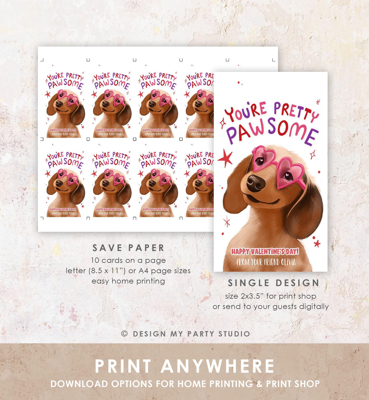 Editable Valentine&#39;s Day Tag You&#39;re Pretty Pawsome Dog Puppy Valentine Gift Tag Kids School Classroom Card Digital Template Printable 0370