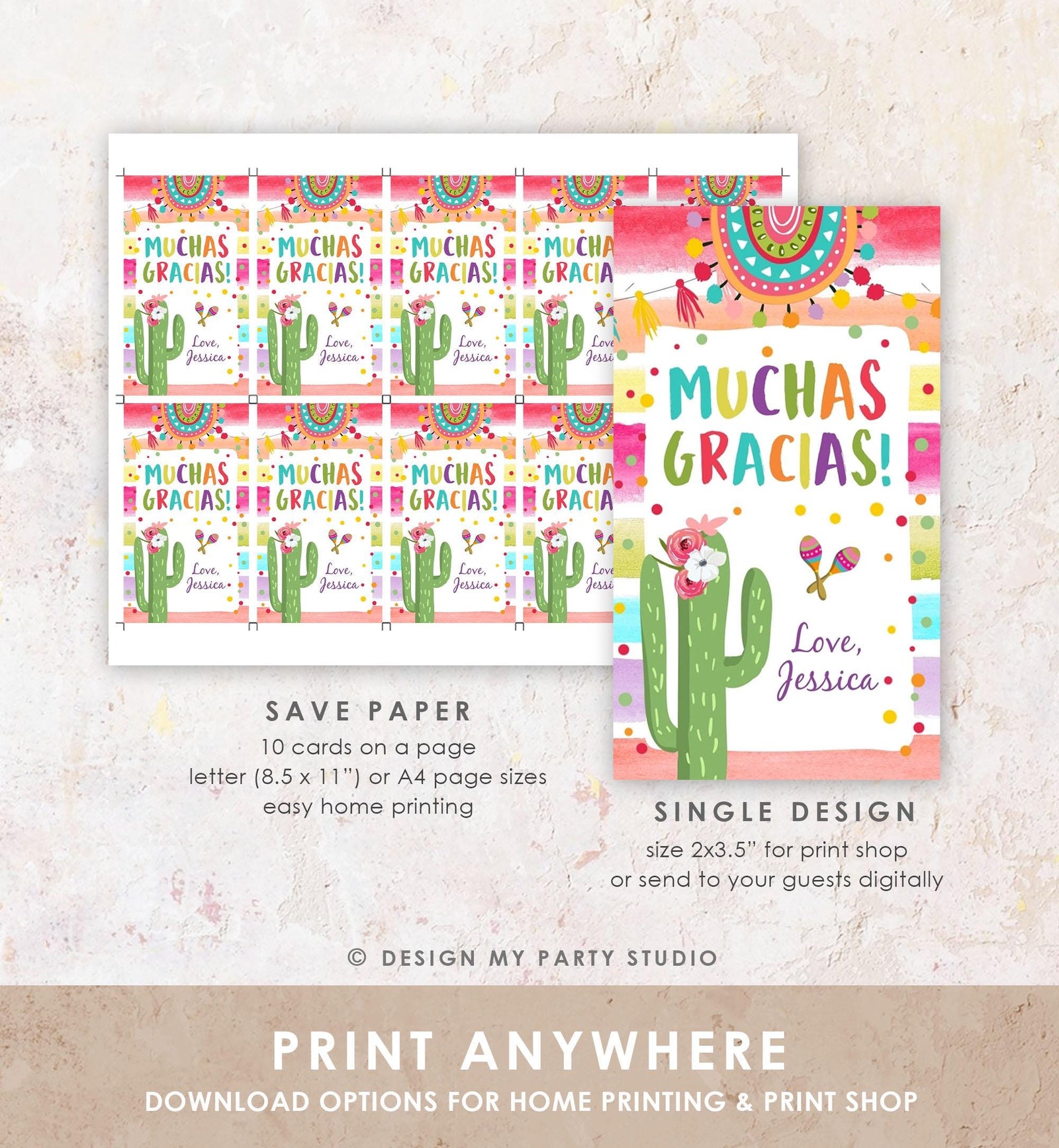 Editable Fiesta Favor Tag Cactus Floral Fiesta Birthday Thank You Tag Cactus Mexican Label Muchas Gracias Digital Template Printable 0134