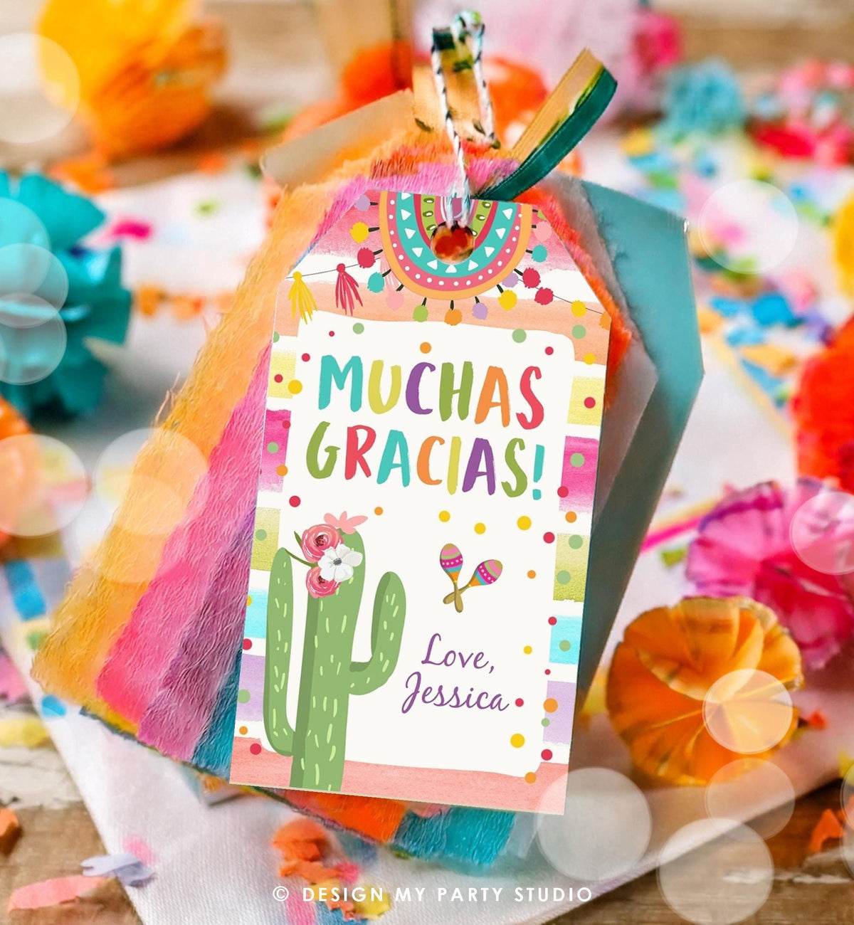 Editable Fiesta Favor Tag Cactus Floral Fiesta Birthday Thank You Tag Cactus Mexican Label Muchas Gracias Digital Template Printable 0134