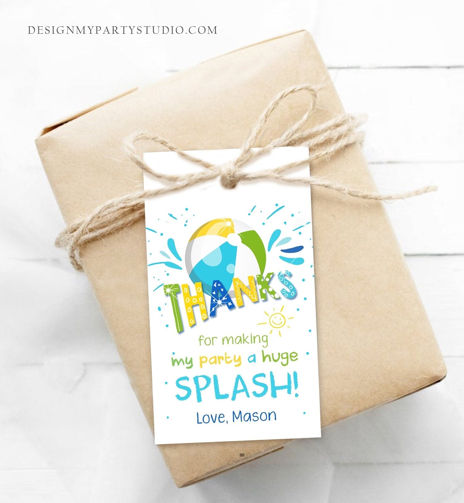 Editable Pool Party Favor Tag Splish Splash Birthday Bash Thank You Tag Boy Summer Beach Goodie Bag Download Digital Template Printable 0169