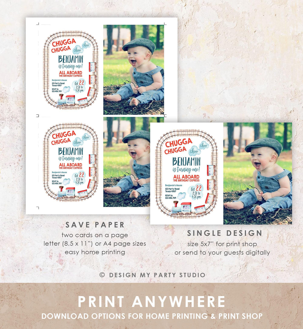 Editable Train Birthday Invitation Vintage Train Party Train Invitation Chugga Choo All Aboard Boy Download Printable Template Evite 0149