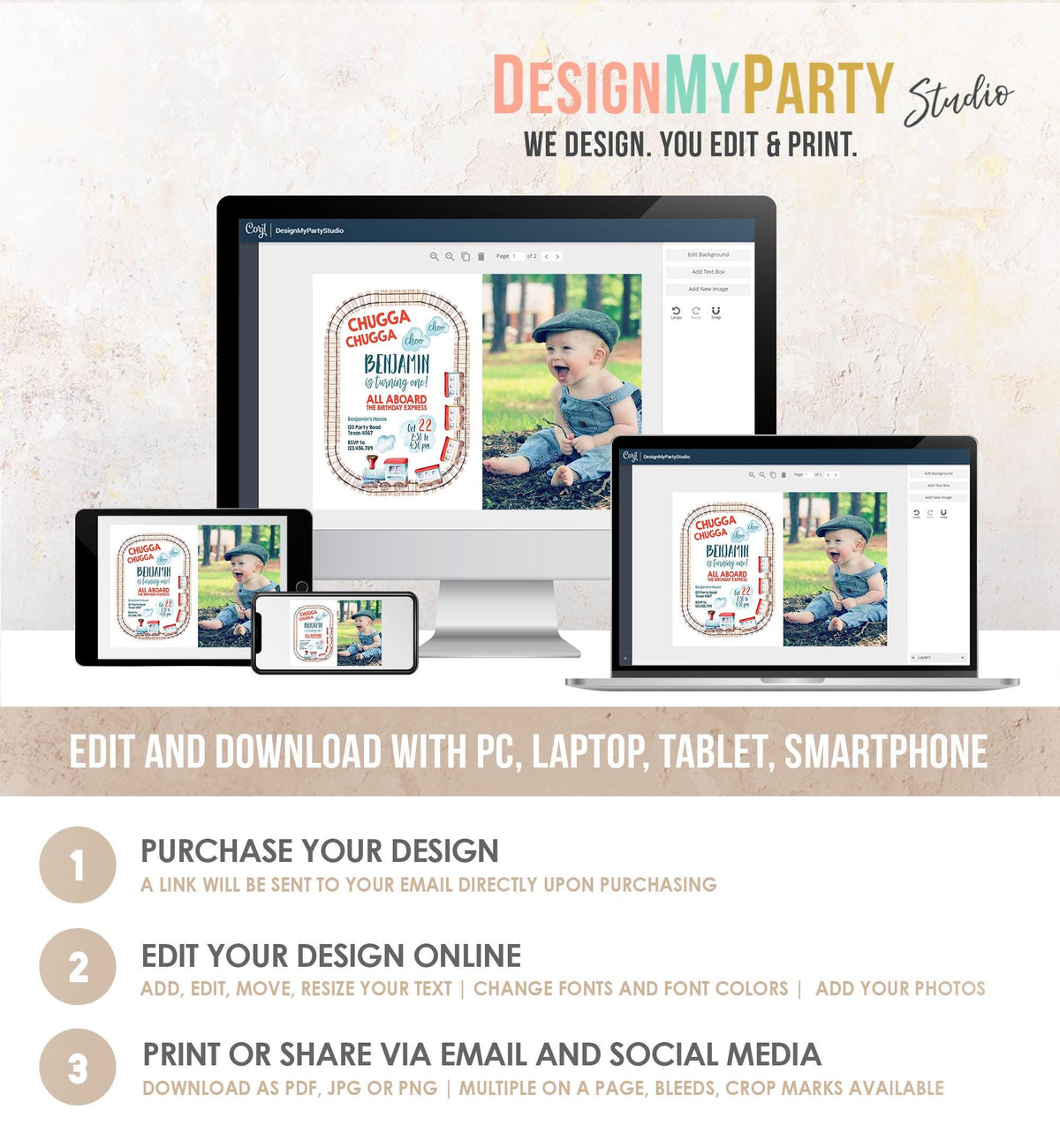 Editable Train Birthday Invitation Vintage Train Party Train Invitation Chugga Choo All Aboard Boy Download Printable Template Evite 0149