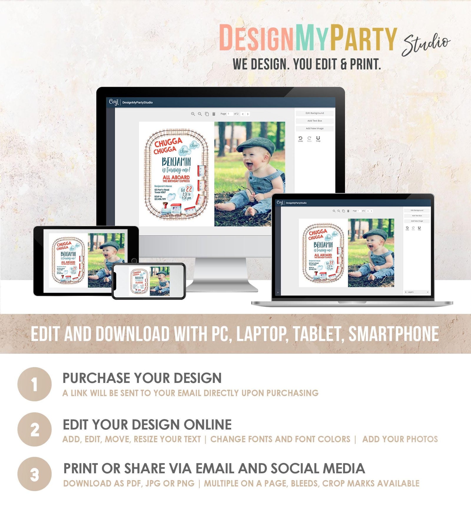 Editable Train Birthday Invitation Vintage Train Party Train Invitation Chugga Choo All Aboard Boy Download Printable Template Evite 0149