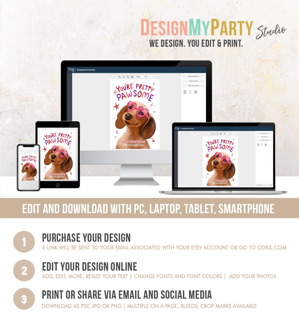 Editable Valentine&#39;s Day Tag You&#39;re Pretty Pawsome Dog Puppy Valentine Gift Tag Kids School Classroom Card Digital Template Printable 0370