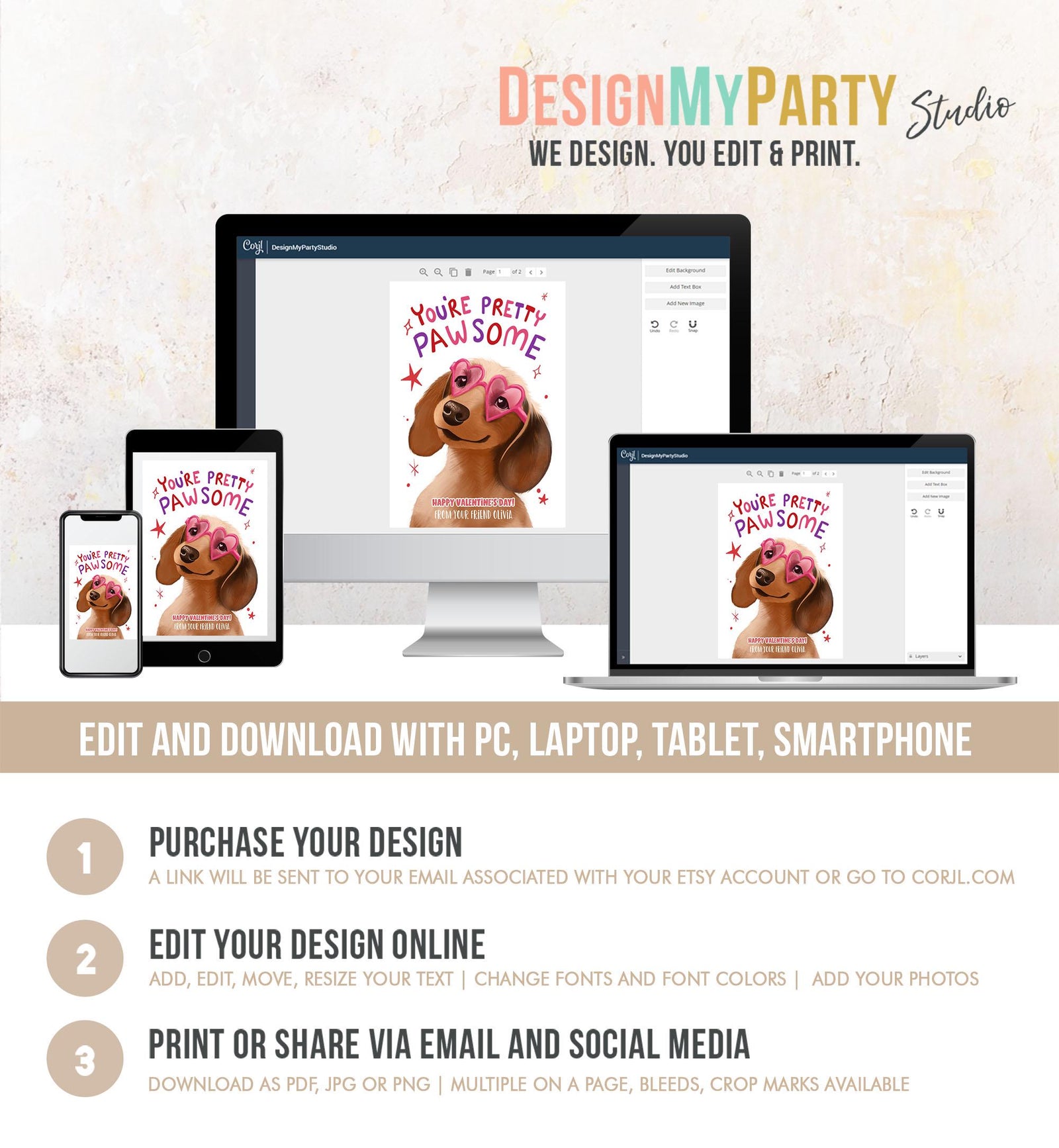 Editable Valentine's Day Tag You're Pretty Pawsome Dog Puppy Valentine Gift Tag Kids School Classroom Card Digital Template Printable 0370