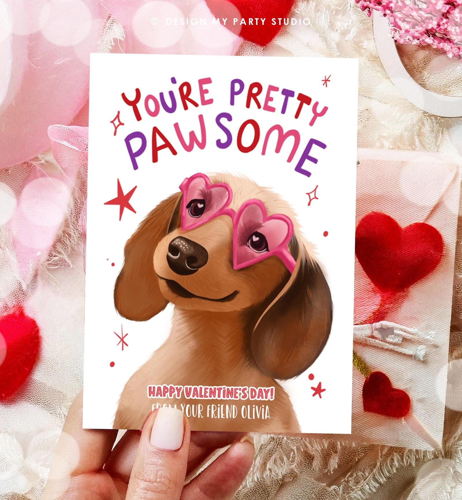 Editable Valentine's Day Tag You're Pretty Pawsome Dog Puppy Valentine Gift Tag Kids School Classroom Card Digital Template Printable 0370