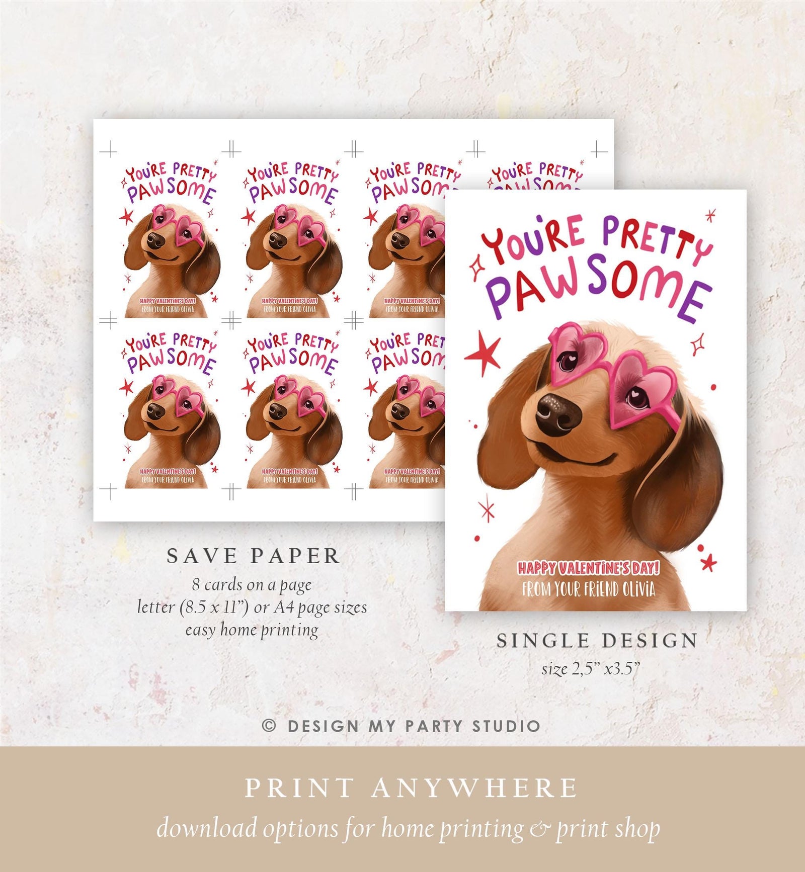 Editable Valentine's Day Tag You're Pretty Pawsome Dog Puppy Valentine Gift Tag Kids School Classroom Card Digital Template Printable 0370
