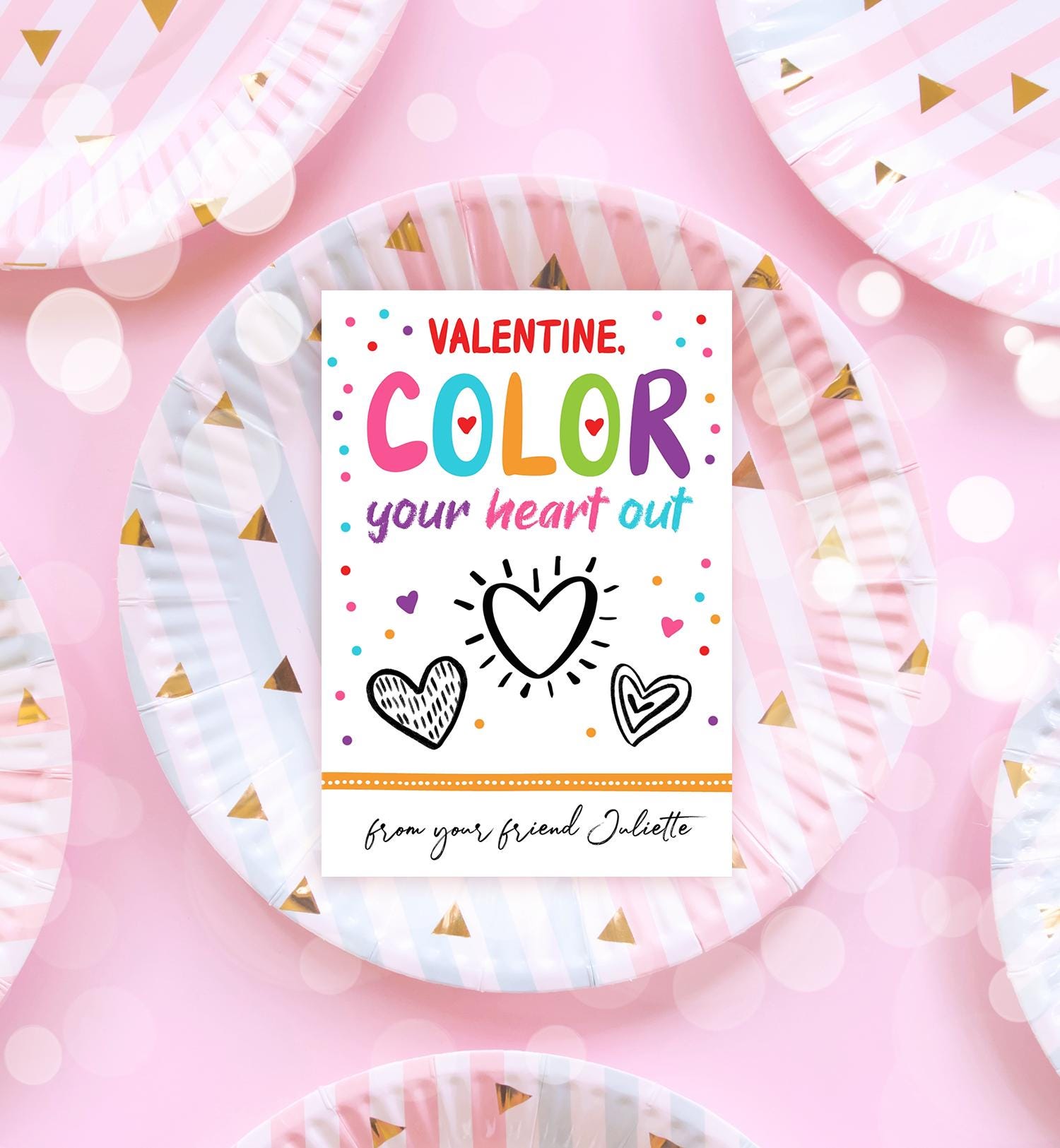 Editable Valentine's Day Crayon Card Color Your Heart Out Valentines Day Card for Kids Printable Personalized Digital PRINTABLE 0370