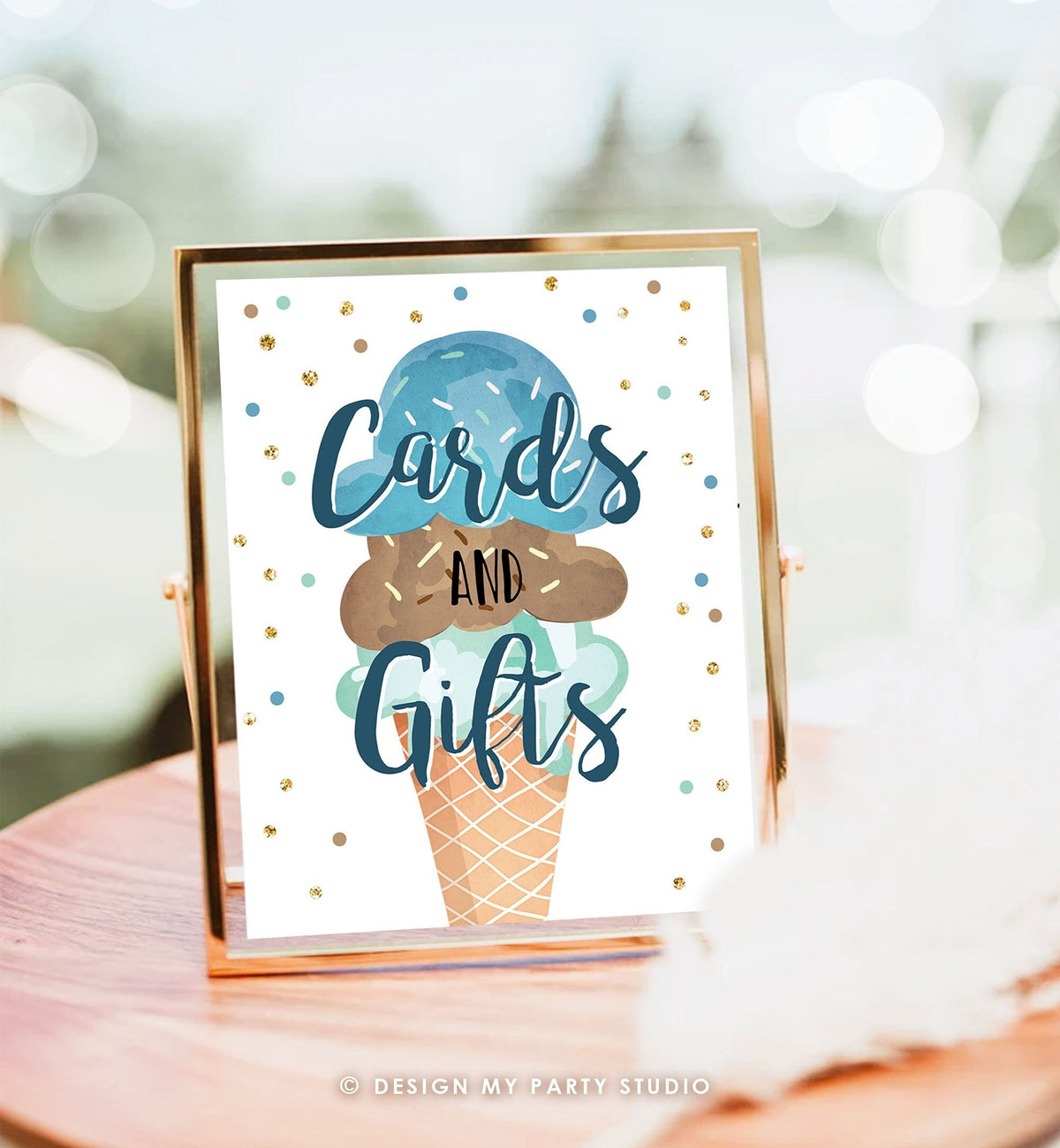 Ice Cream Bar Sign Ice Cream Social Birthday Ice Cream Party Sign Ice Cream Table Sign Blue Green Brown Boy Digital Download Printable 0243