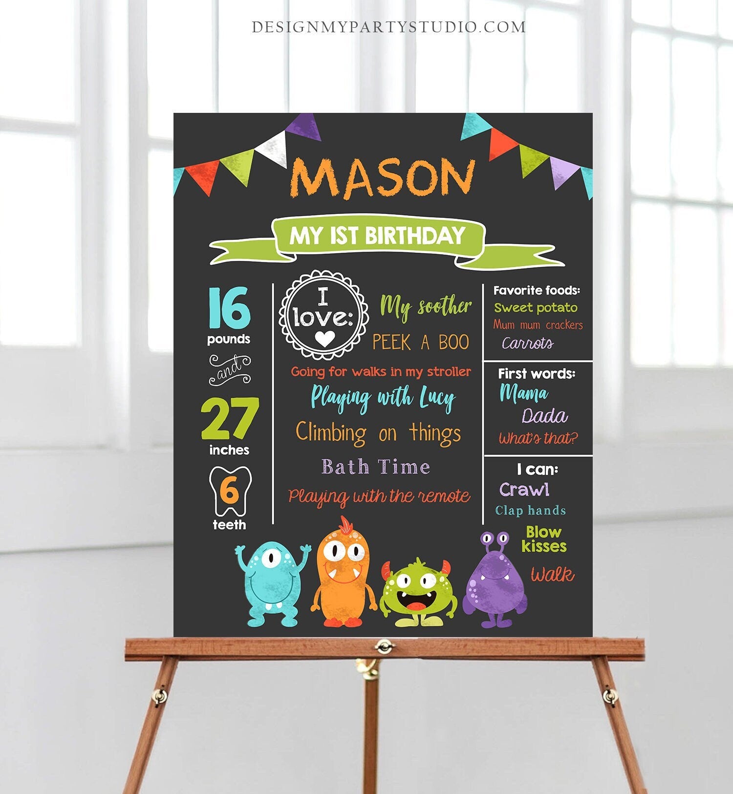 Editable Little Monsters Birthday Milestones Sign First Birthday Monster Decor 1st Party Boy Digital Download Template Printable 0058