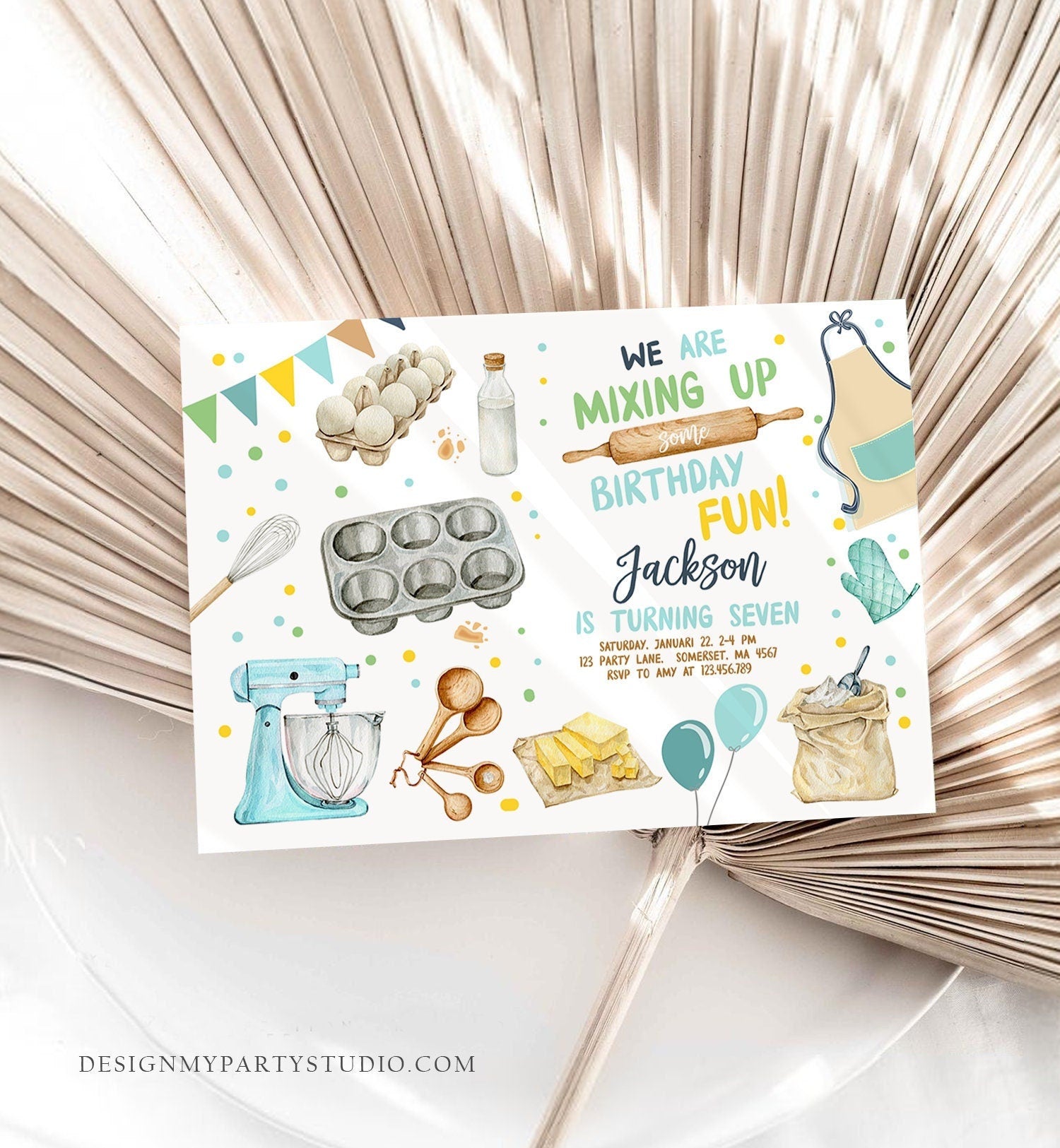 Editable Baking Birthday Party Invitation Kids Cooking Birthday Girl Chef Party Kitchen Cupcakes Digital Download Template Printable 0364