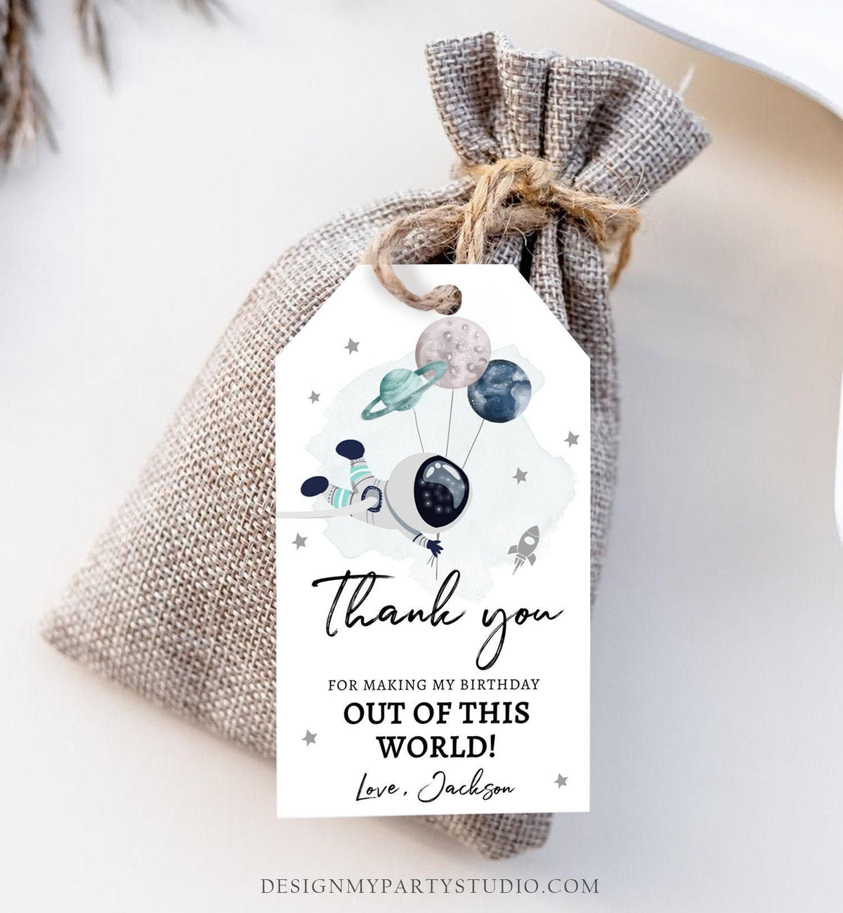 Editable Outer Space Favor Tag Astronaut Birthday Thank You Label Galaxy Gift Tags Trip Out Of World Planets Digital Template Printable 0366
