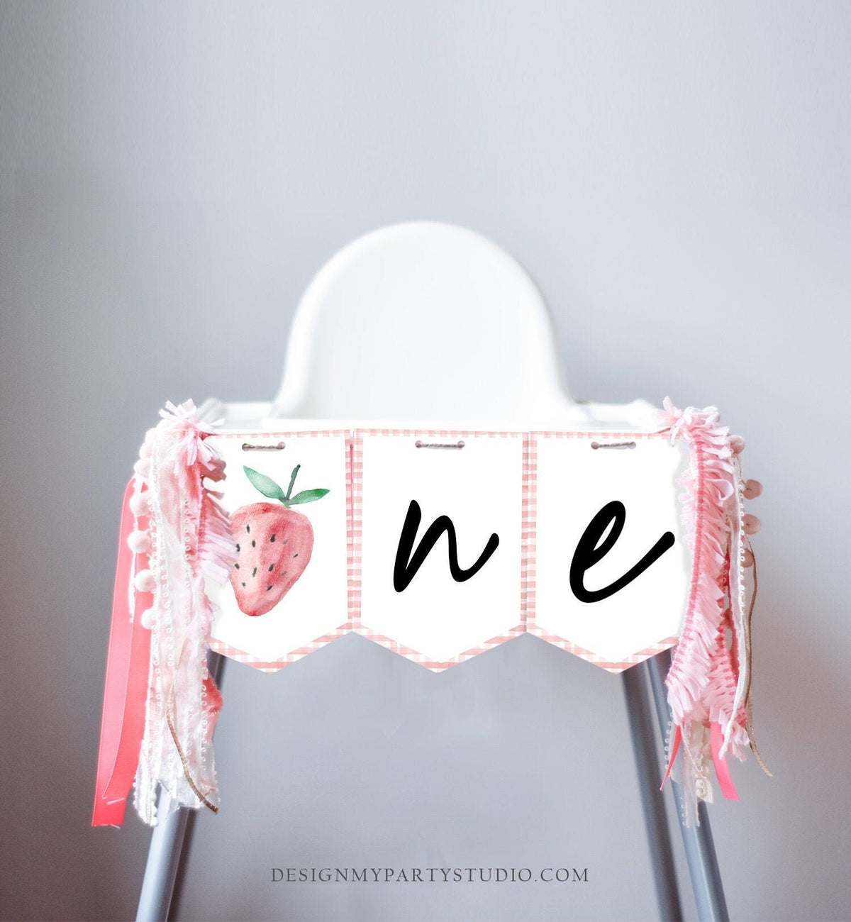 Strawberry High Chair Banner Berry First Birthday Girl 1st Strawberry Garland High Chair Banner ONE Fruit Party Decor Digital Printable 0399