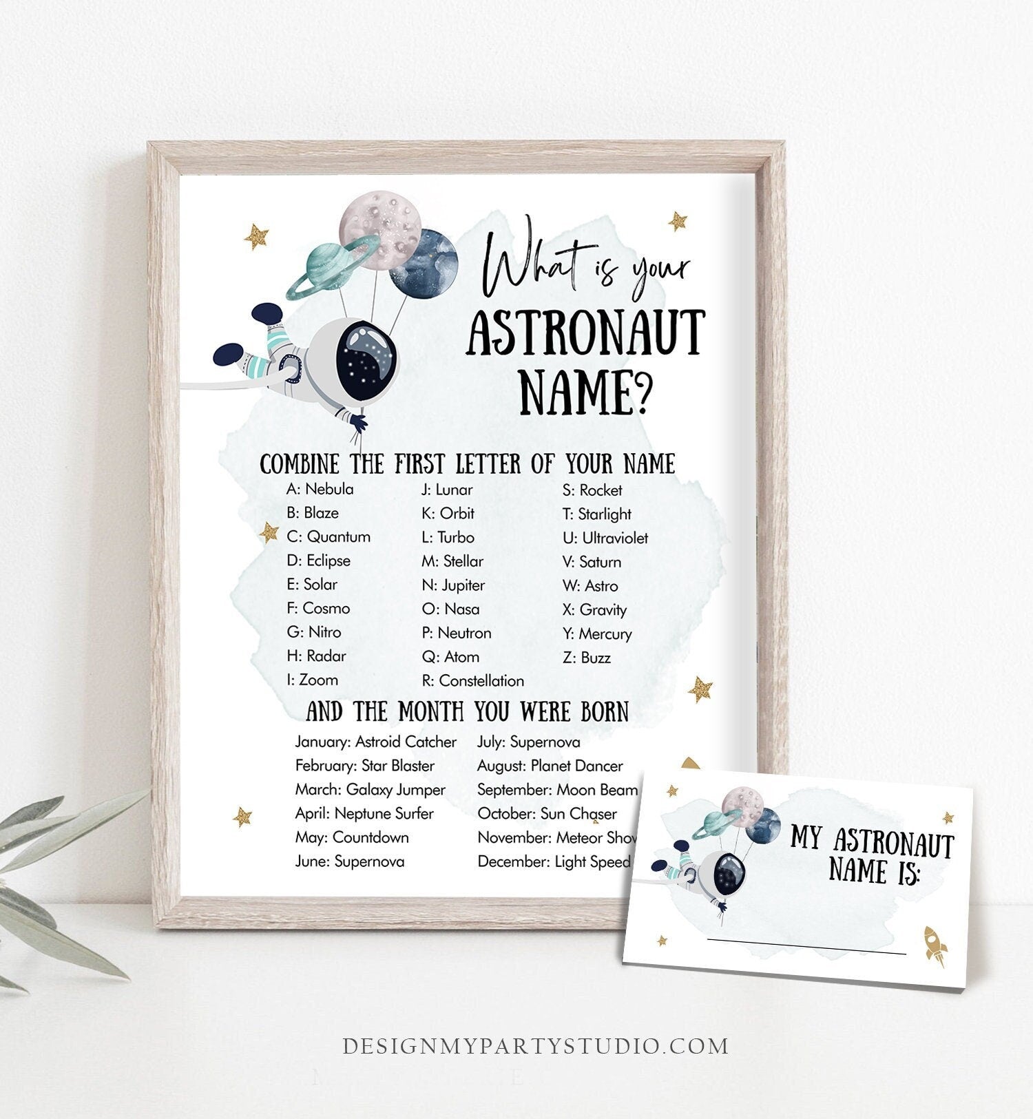 Editable What Is Your Astronaut Name Game Outer Space Birthday Galaxy Shower Gold Activity Boy Rocket Digital Template Printable 0357 0366