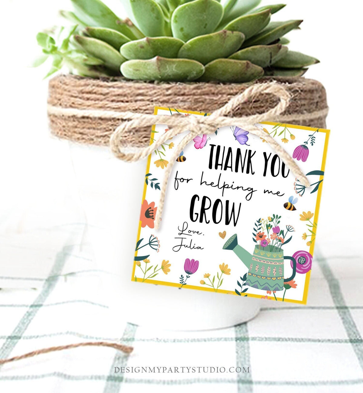 Editable Teacher Appreciation Tag Thank You for Helping Me Grow Succulent Cactus Plant Tag Digital Download Template Printable 0464