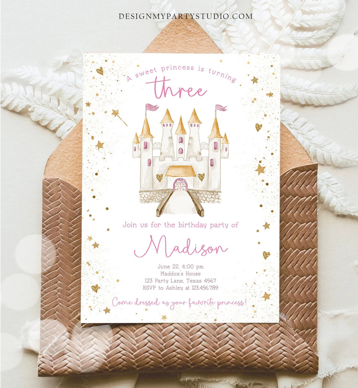 Editable Princess Castle Third Birthday Invitation Once Upon a Time Princess Royal Girl Magical Celebration Digital Template Printable 0477