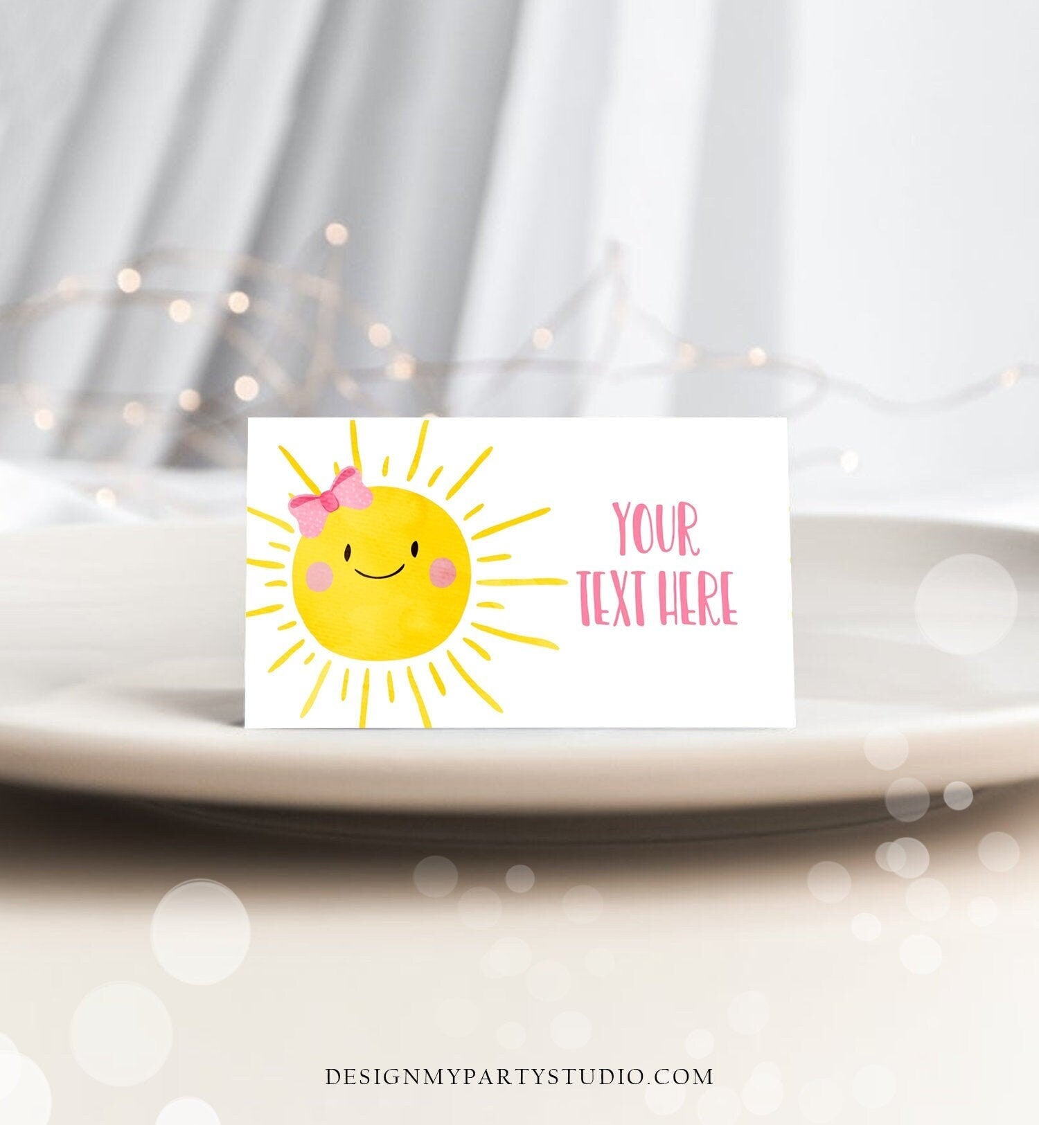 Editable Sunshine Food Label Little Sunshine Birthday Insert Tent Card Girl Pink Summer Sunshine Party Digital Template Printable 0141