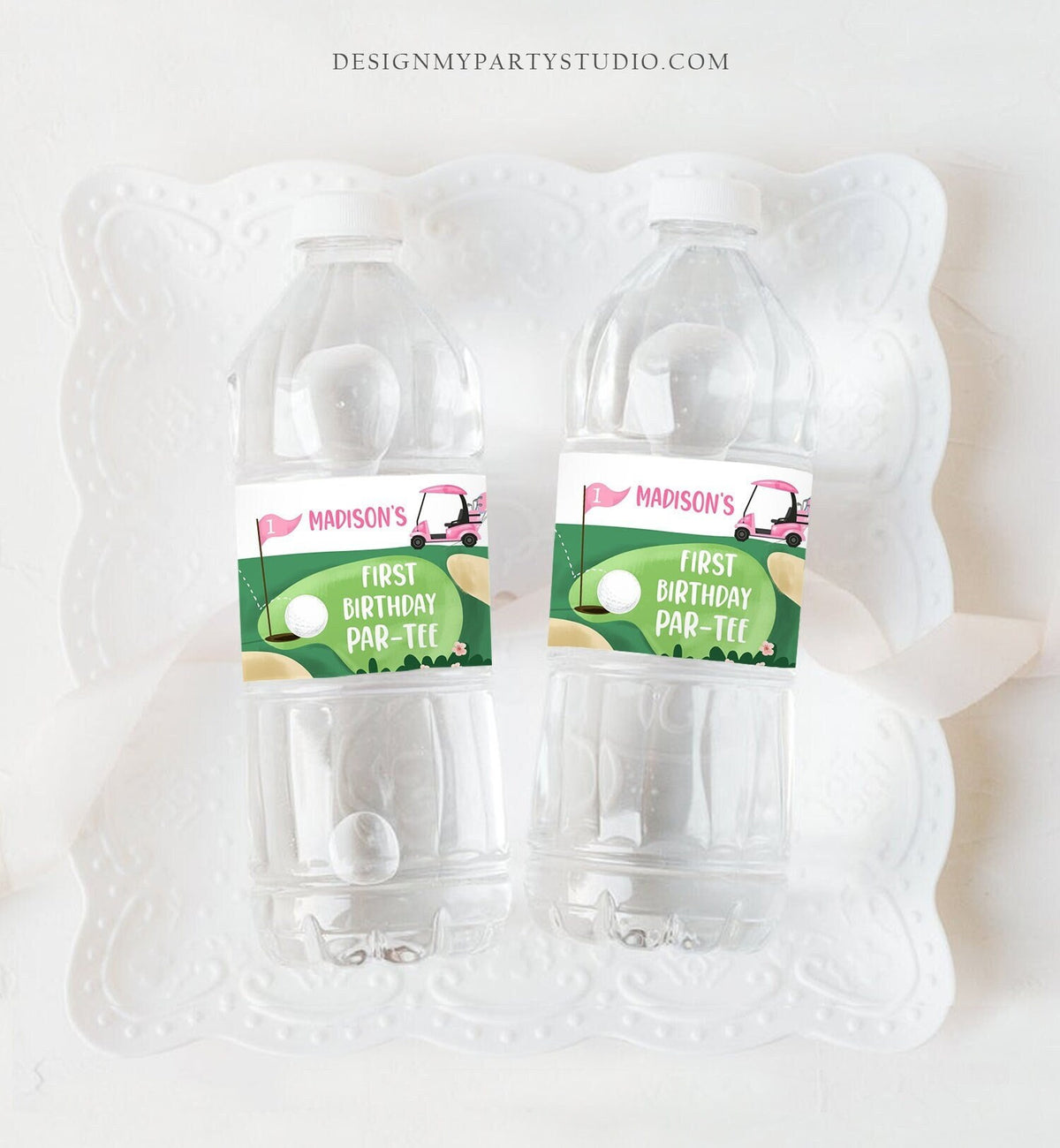 Editable Golf Water Bottle Label Golf Birthday Party Hole in One Decor Girl Par-tee Golfing Pink Bottle Wrap Digital Template Printable 0405