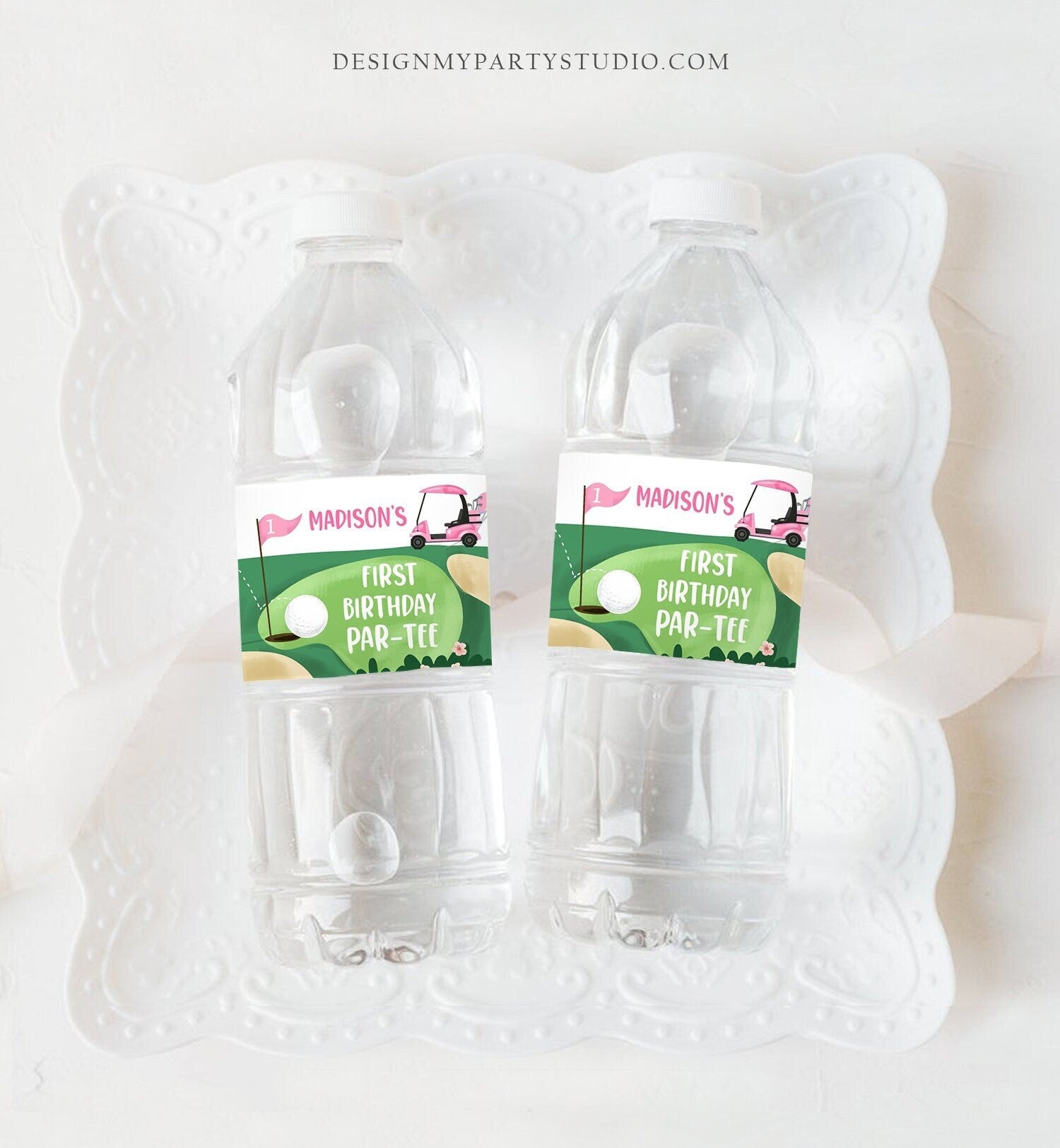 Editable Golf Water Bottle Label Golf Birthday Party Hole in One Decor Girl Par-tee Golfing Pink Bottle Wrap Digital Template Printable 0405