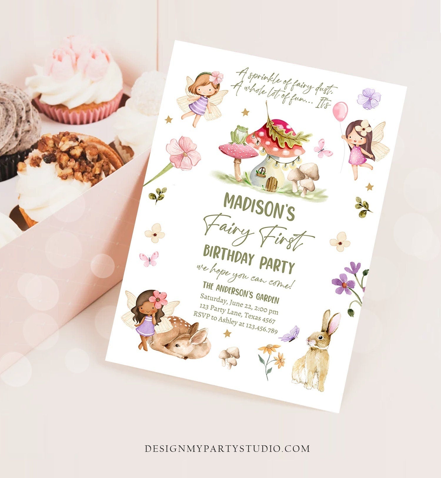 Editable Fairy Birthday Invitation Whimsical Enchanted Pixie Fairy Party Floral Fairy Girl Digital Download Evite Template Printable 0438
