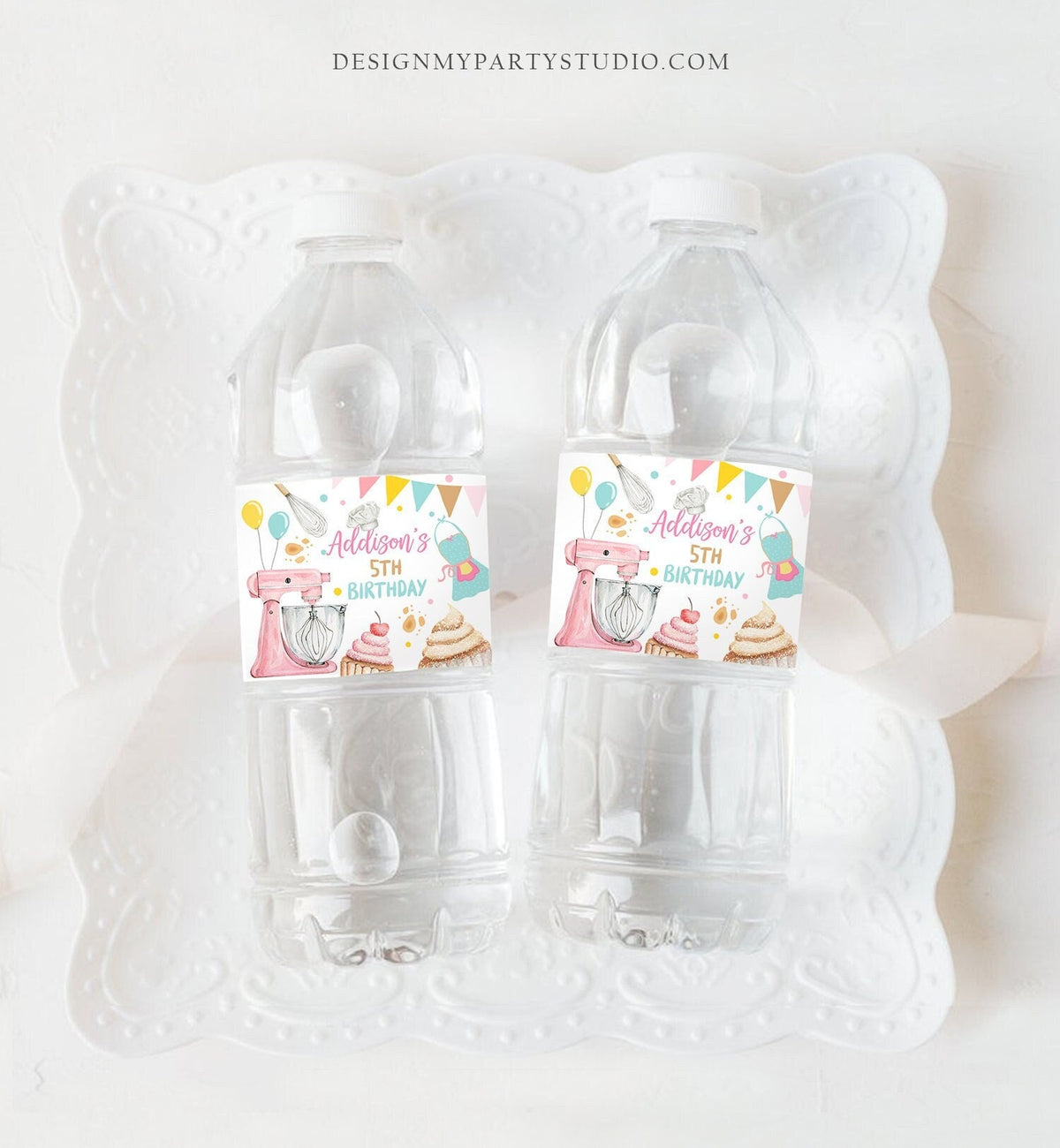 Editable Baking Birthday Water Bottle Label Cooking Birthday Cupcake Baking Party Decor Girl Digital Download Template Printable 0364