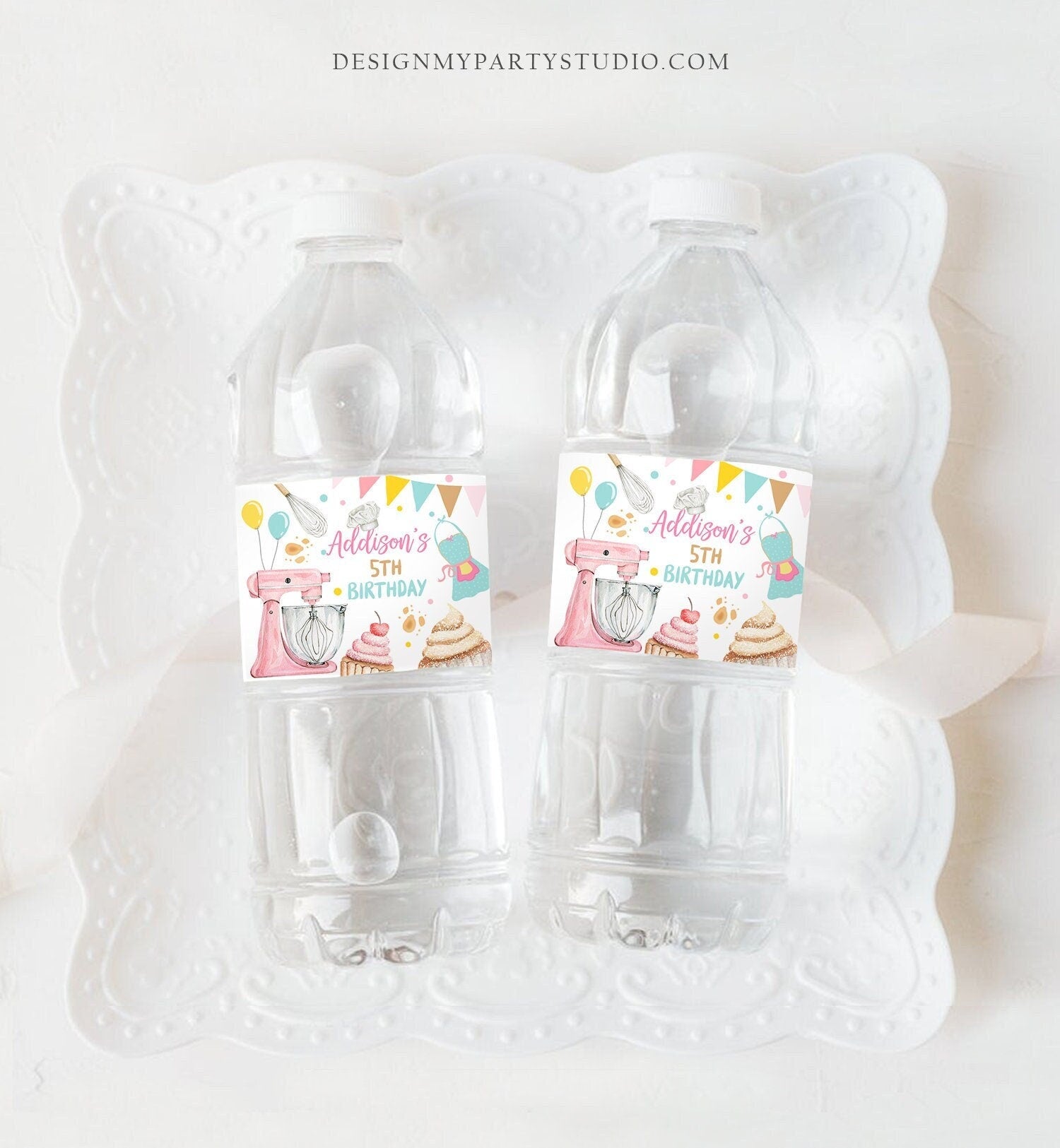 Editable Baking Birthday Water Bottle Label Cooking Birthday Cupcake Baking Party Decor Girl Digital Download Template Printable 0364