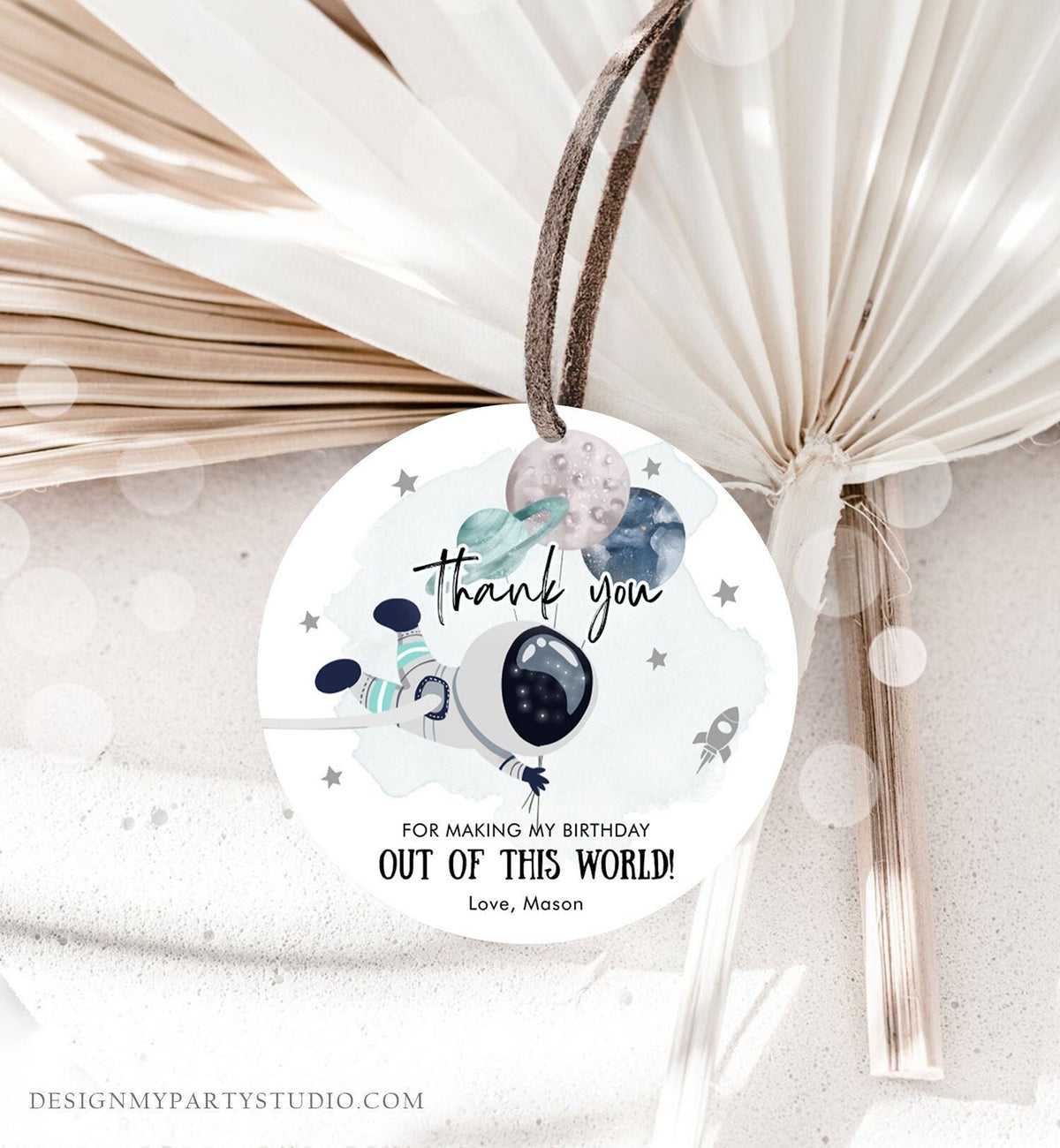 Editable Outer Space Favor Tags Astronaut Birthday Thank You Sticker Blue Boy Gift Trip Out Of World Planets Digital Template Printable 0366