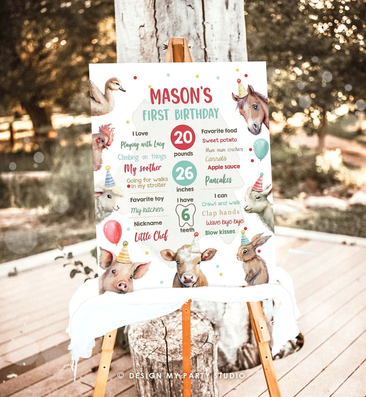 Editable Farm Animals Birthday Milestone Sign Boy Red Farm Birthday Barnyard Bash Poster Floral Digital Download Template Printable 0448